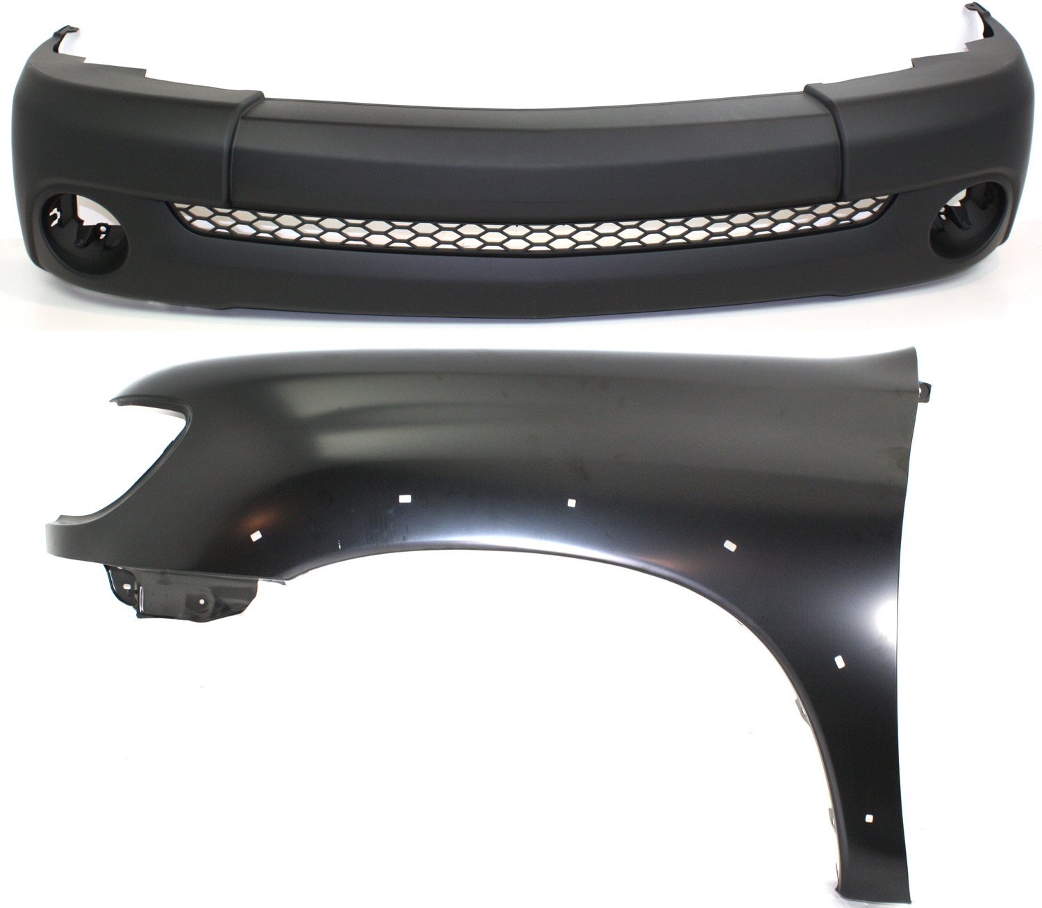 AM TUNDRA 03-03 FRONT BUMPER COVER 2 pc Kit Primed Plastic Base Model Regular Cab with Fender SKU KIT 012818-49 Partslink TO1000254 TO1240176 OEM 521190C050-538020C041