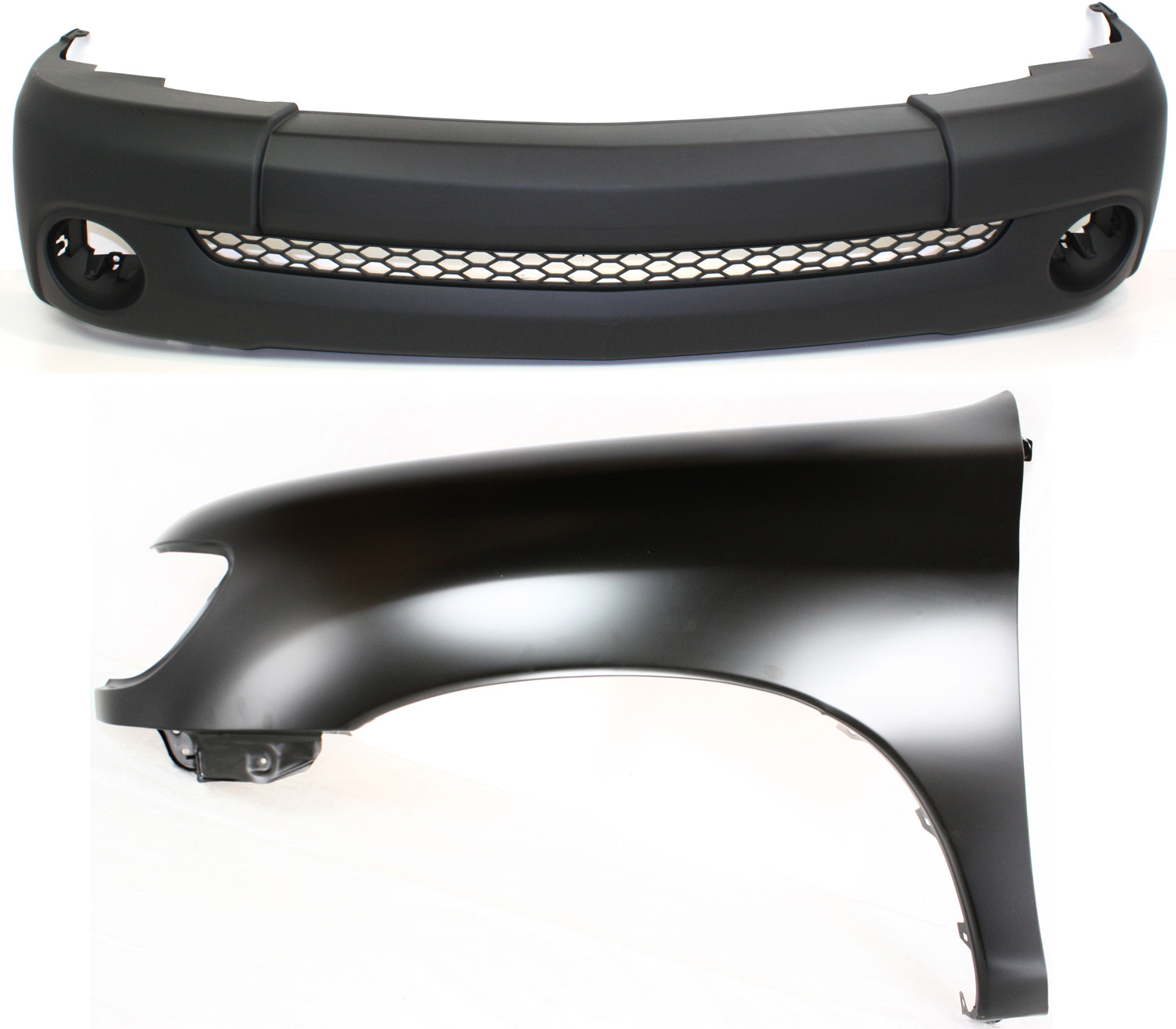 AM TUNDRA 03-03 FRONT BUMPER COVER 2 pc Kit Primed Plastic Base Model Regular Cab with Fender SKU KIT 012818-50 Partslink TO1000254 TO1240177 OEM 521190C050-538020C031