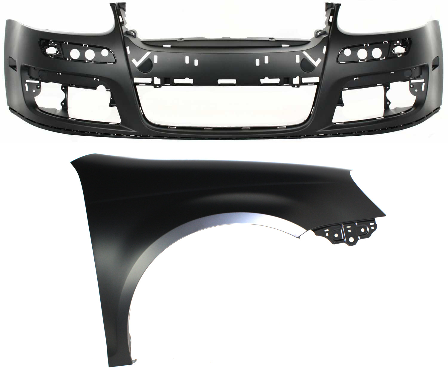 AM JETTA 05-10 FRONT BUMPER COVER Primed 2 pc Kit w Fender Sedan CAPA SKU KIT 012818-55 Partslink VW1000161C VW1241135C OEM 1K0807217AGRU 1K5821022A