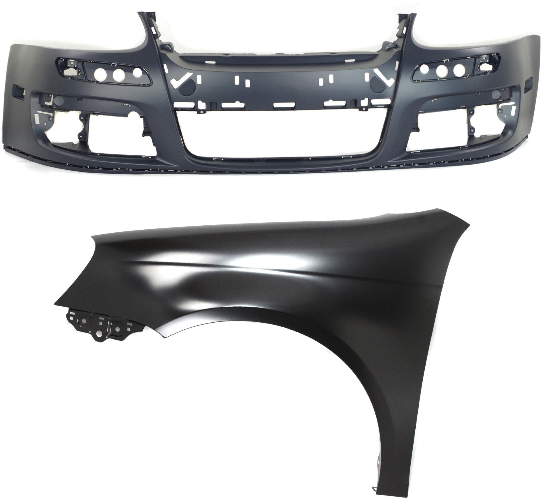 AM JETTA 05-10 FRONT BUMPER COVER Primed 2 pc Kit w Fender Sedan SKU KIT 012818-56 Partslink VW1000161 VW1240135 OEM 1K0807217AGRU 1K5821021A