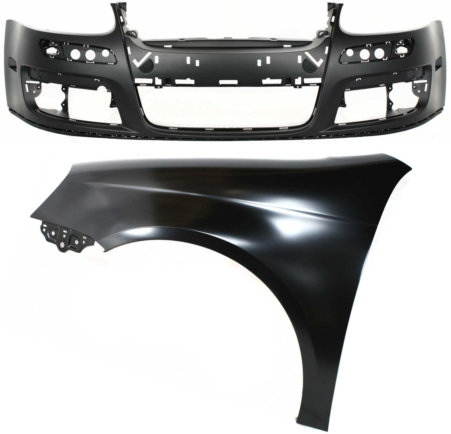 AM JETTA 05-10 FRONT BUMPER COVER Primed 2 pc Kit w Fender Sedan CAPA SKU KIT 012818-57 Partslink VW1000161C VW1240135C OEM 1K0807217AGRU 1K5821021A