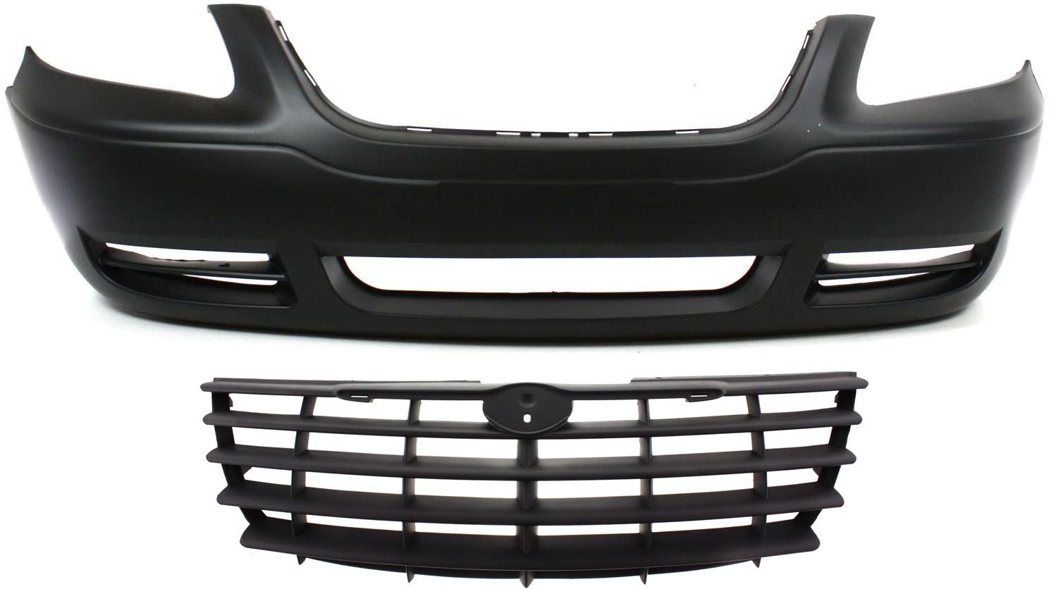 AM TOWN COUNTRY5-07 FRONT BUMPER COVER 2 pc Kit Primed with Grille for Short Wheelbase SKU KIT 012818-58 Partslink CH1000432 CH1200294 OEM 5139119AA 4857956AA