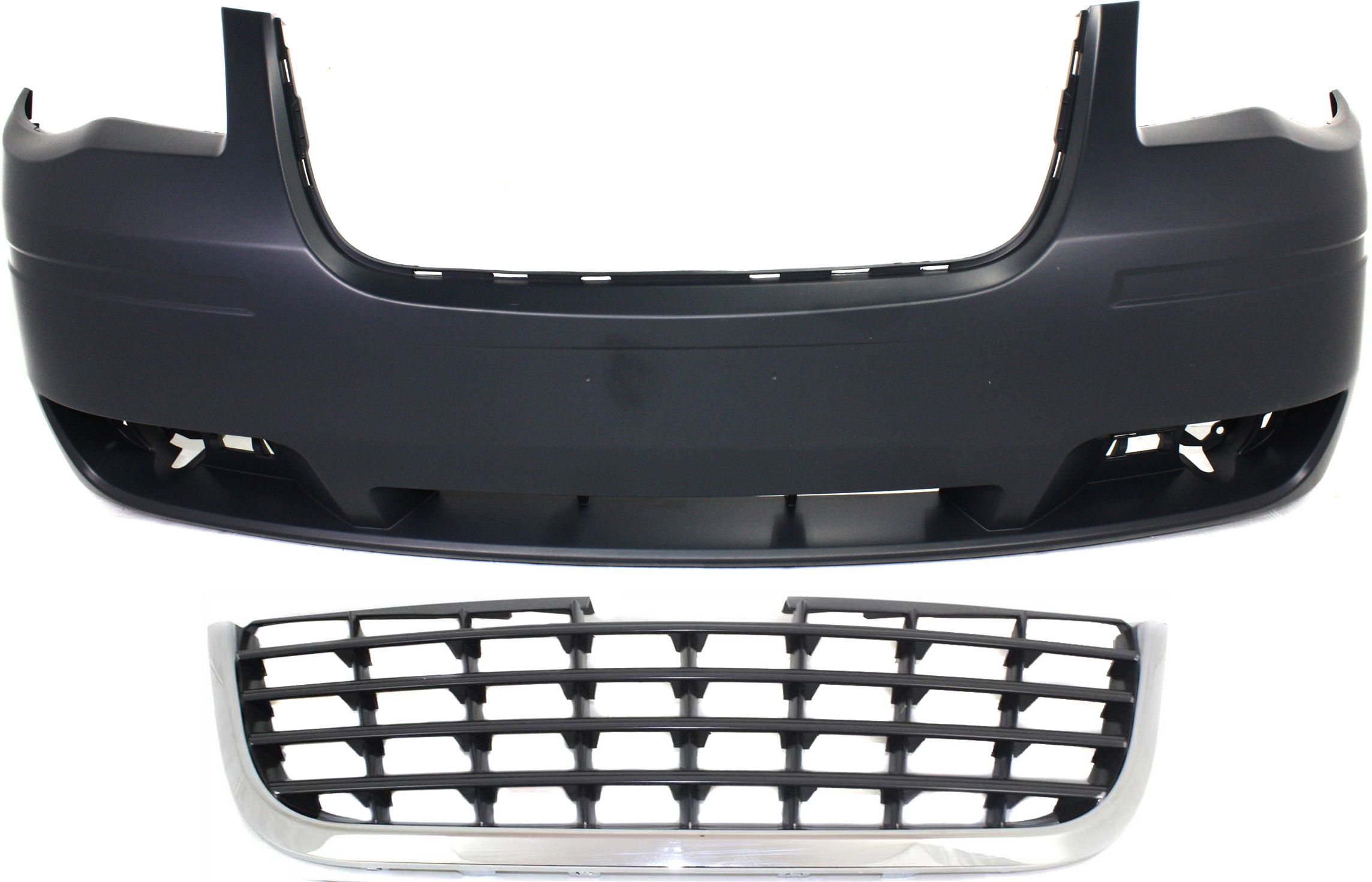 AM TOWN COUNTRY8-10 FRONT BUMPER COVER 2 pc Kit Primed with Grille SKU KIT 012818-61 Partslink CH1000927 CH1200322 OEM 1BG23TZZAB 5113127AA