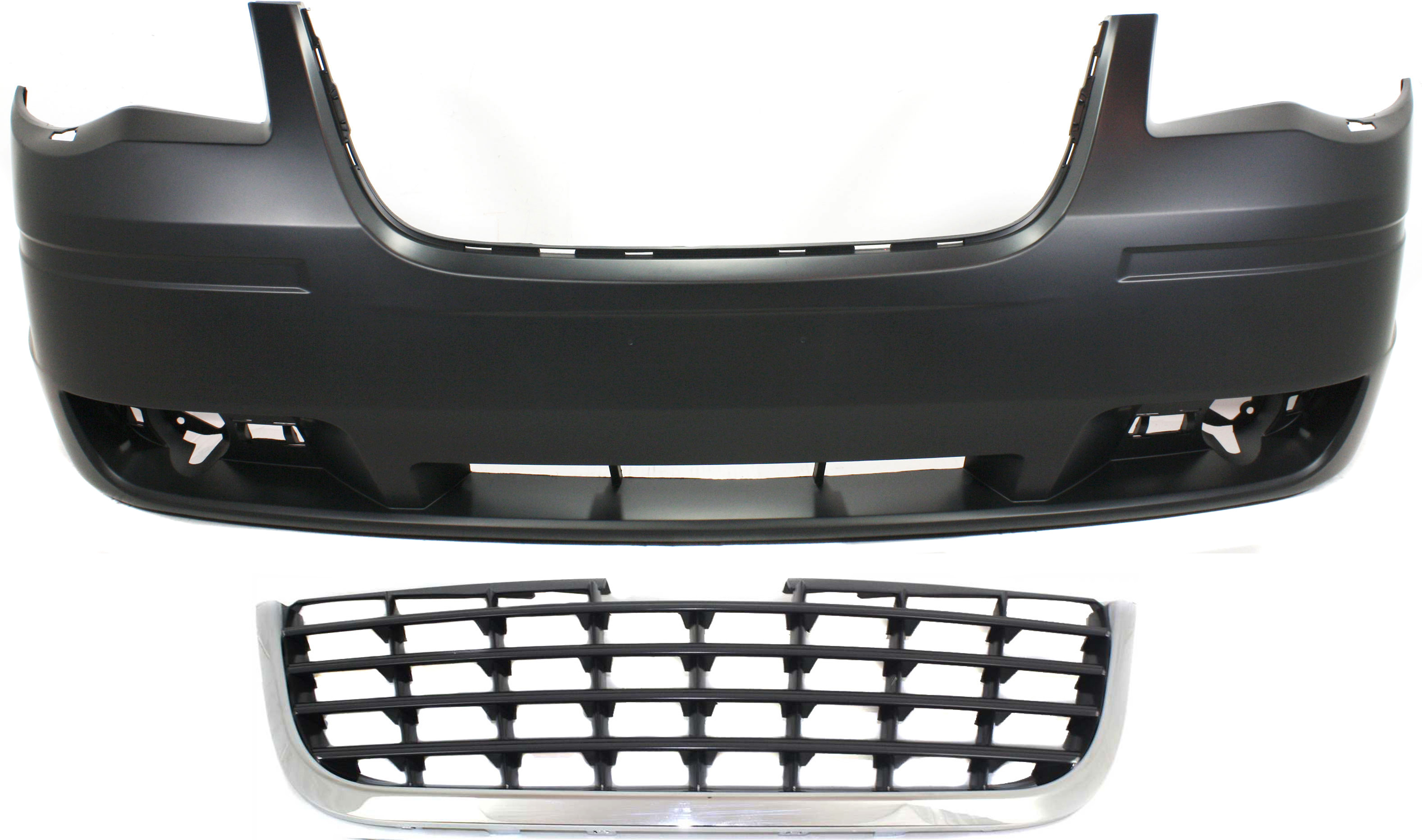 AM TOWN COUNTRY 08-10 FRONT BUMPER COVER Primed 2 pc Kit LX Model with Grille Assembly SKU KIT 012818-62 Partslink CH1000928 CH1200322 OEM 1KG11TZZAC 5113127AA