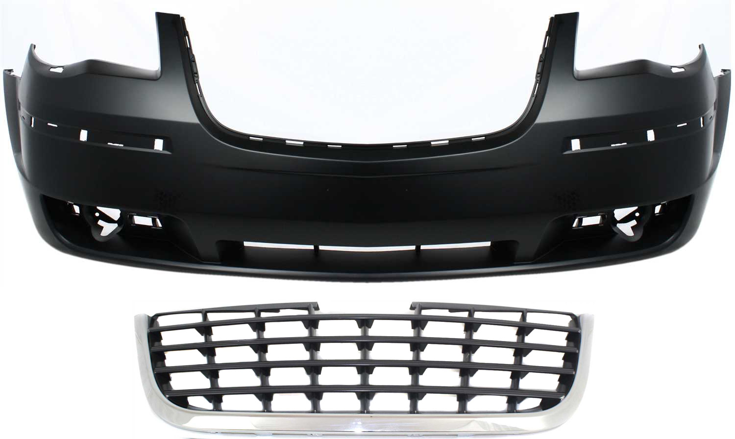 AM TOWN COUNTRY 08-10 FRONT BUMPER COVER Primed 2 pc Kit LX Model with Grille Assembly SKU KIT 012818-64 Partslink CH1000930 CH1200322 OEM 1KG12TZZAC 5113127AA