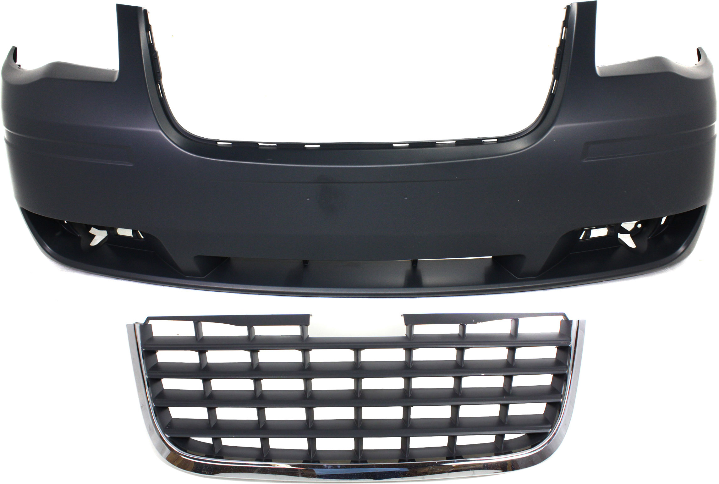 AM TOWN COUNTRY 08-10 FRONT BUMPER COVER Primed 2 pc Kit with Grille Assembly SKU KIT 012818-65 Partslink CH1000927 CH1200309 OEM 1BG23TZZAB 5113228AA