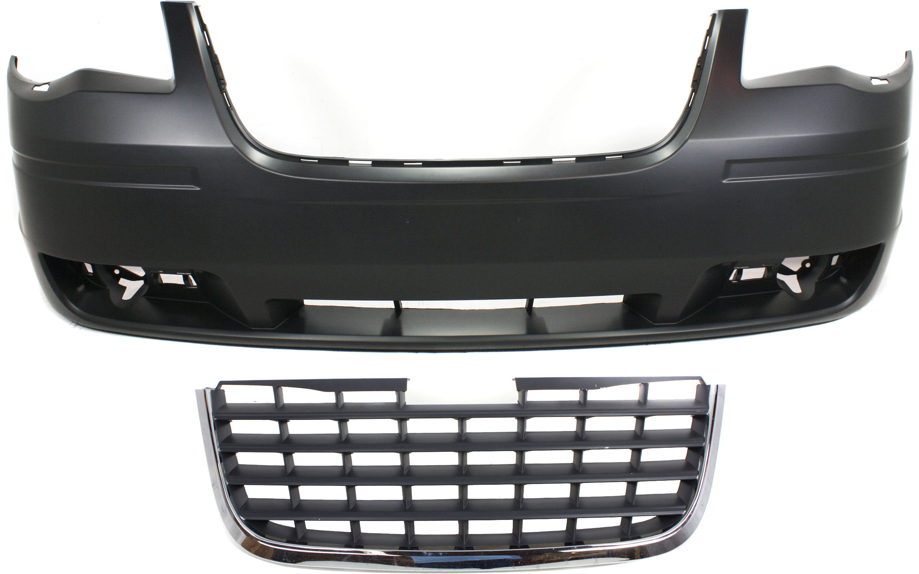 AM TOWN COUNTRY8-10 FRONT BUMPER COVER 2 pc Kit Primed with Grille SKU KIT 012818-66 Partslink CH1000928 CH1200309 OEM 1KG11TZZAC 5113228AA