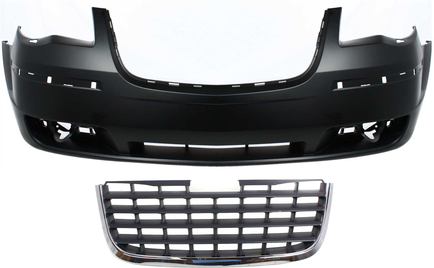 AM TOWN COUNTRY8-10 FRONT BUMPER COVER 2 pc Kit Primed with Grille SKU KIT 012818-68 Partslink CH1000930 CH1200309 OEM 1KG12TZZAC 5113228AA