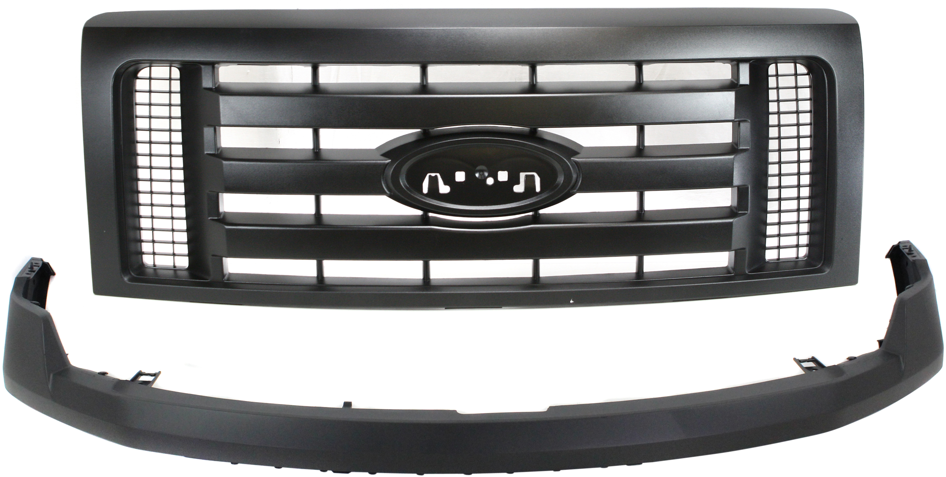 AM F 150-09-12 GRILLE 2 pc kit with Bumper Cover All Cab Types XL Models SKU KIT 012818-98 Partslink FO1200510 FO1000643 OEM 9L3Z8200A DL3Z17D957C