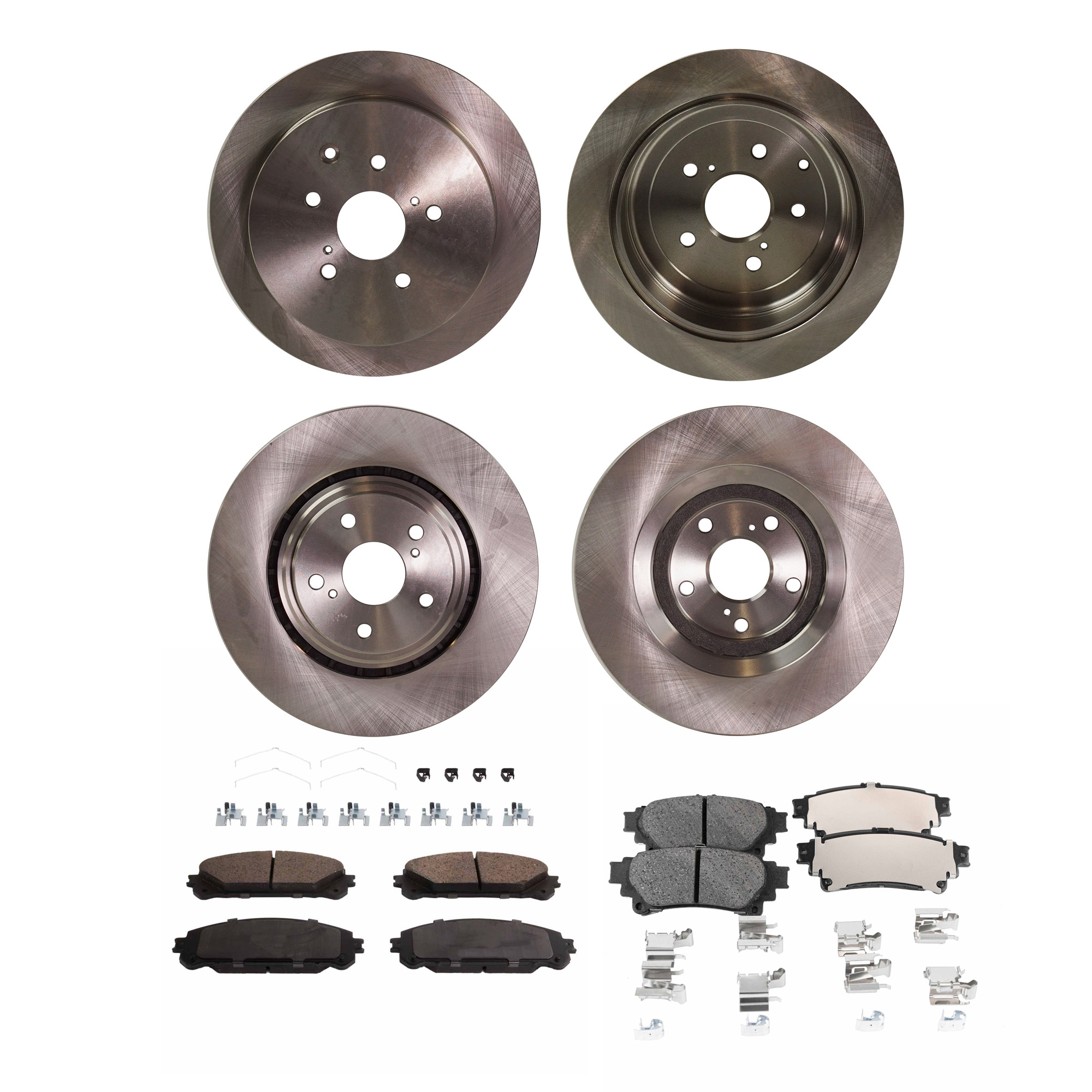 AM RX350 RX450H 10-15 SIENNA 11-20 FRONT AND REAR BRAKE DISC AND PAD KIT 8 pc kit SKU KIT 012821-02-31 OEM 31544-44691-0833498-850191-600