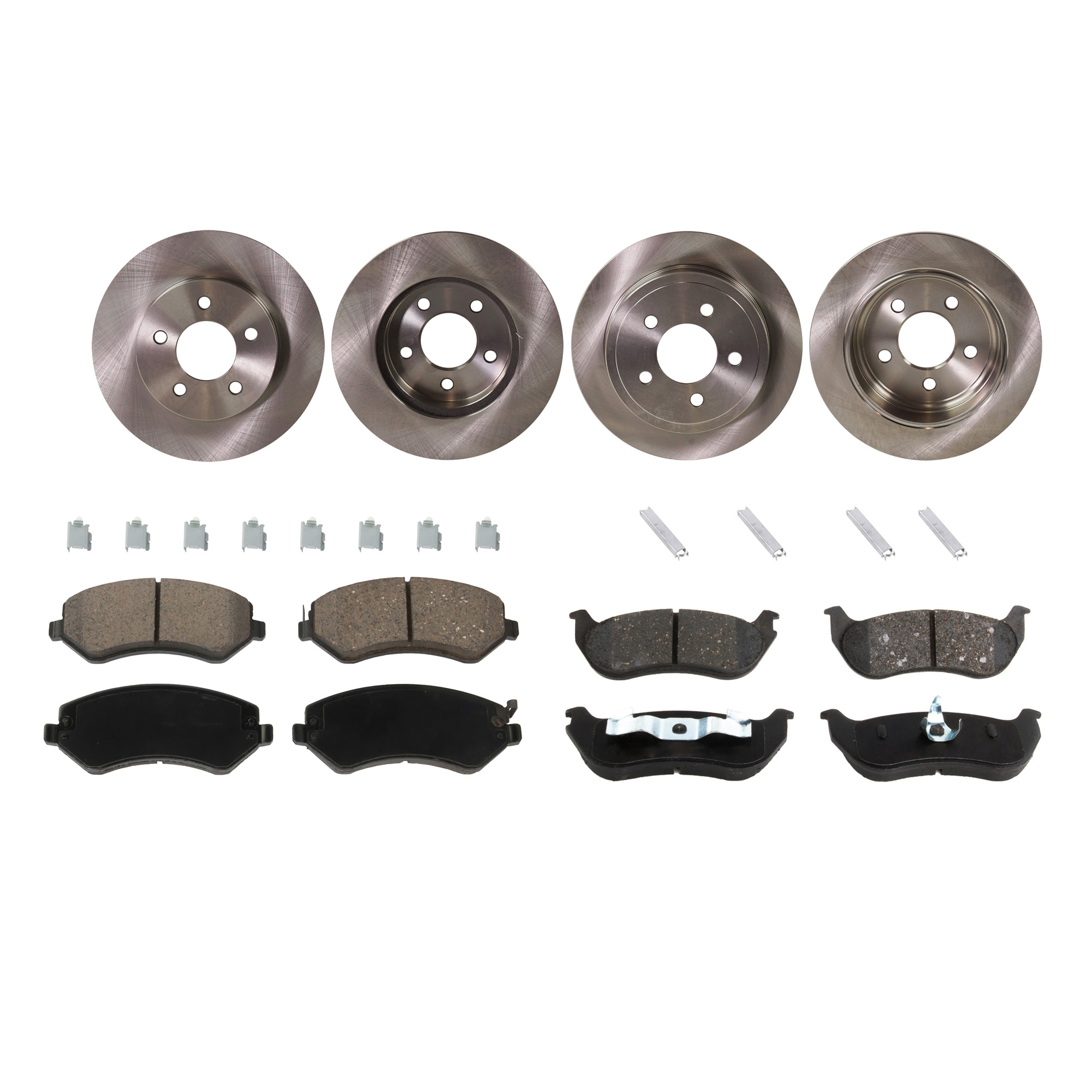 AM LIBERTY 03-03 REAR BRAKE DISC AND PAD KIT 8 pc kit SKU KIT 012821-02-39 OEM 52128411AA 52128411AB 52128247