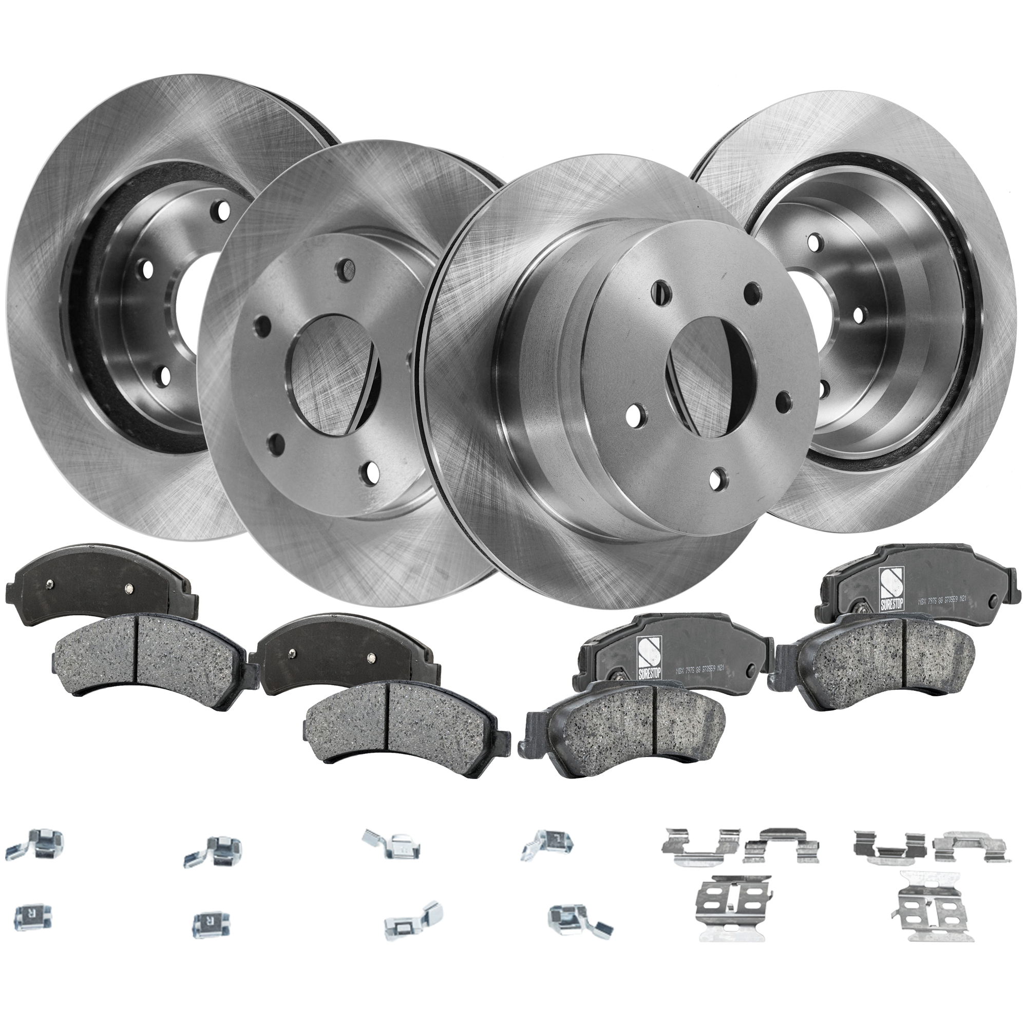 AM BRAVADA 99-01 FRONT AND REAR BRAKE DISC AND PAD KIT 8 pc Kit SKU KIT 012821-02-43 OEM 15733699-15704667-18025475-180