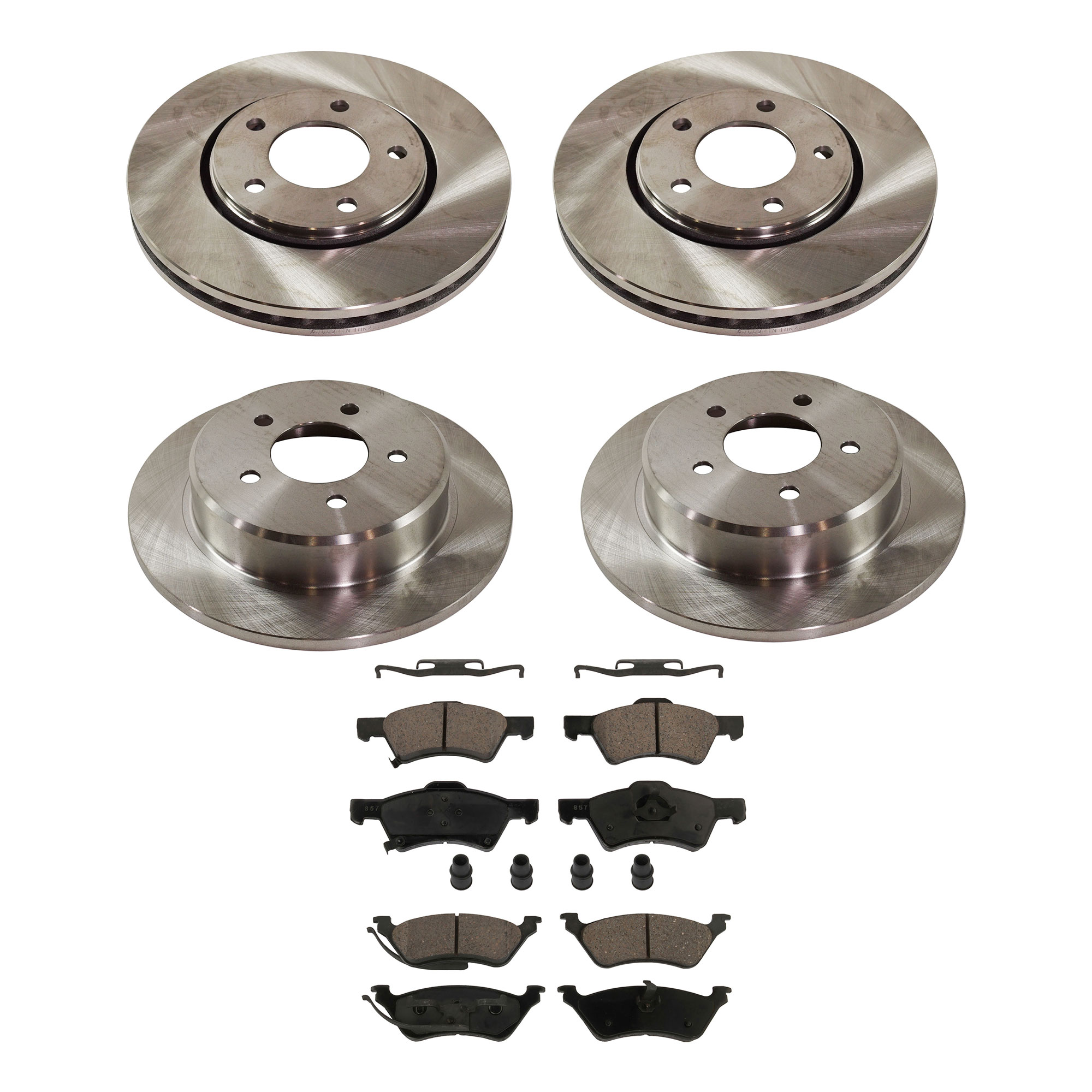 AM CARAVAN GRAND CARAVAN TOWN COUNTRY 01-07 FRONT AND REAR BRAKE DISC AND PAD KIT 4 Wheel Set SKU KIT 012821-02-44 OEM 4721023-4721023AF 4721023AG 47