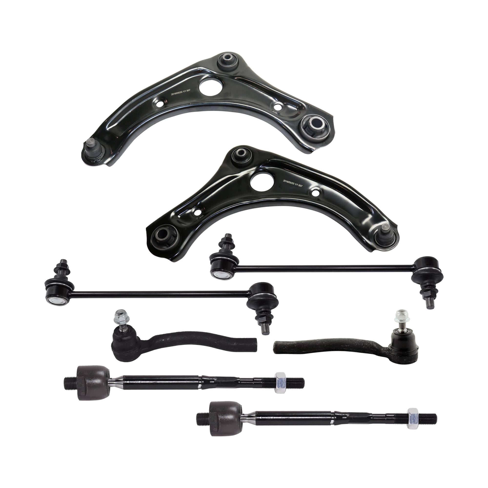 AM VERSA 12-19 VERSA NOTE 14-19 FRONT SUSPENSION KIT 8 pc kit with Control Arms Sway Bar Links and Tie Rod Ends SKU KIT 012924-01 OEM 545011HK0B 545019KC0A 545001HK