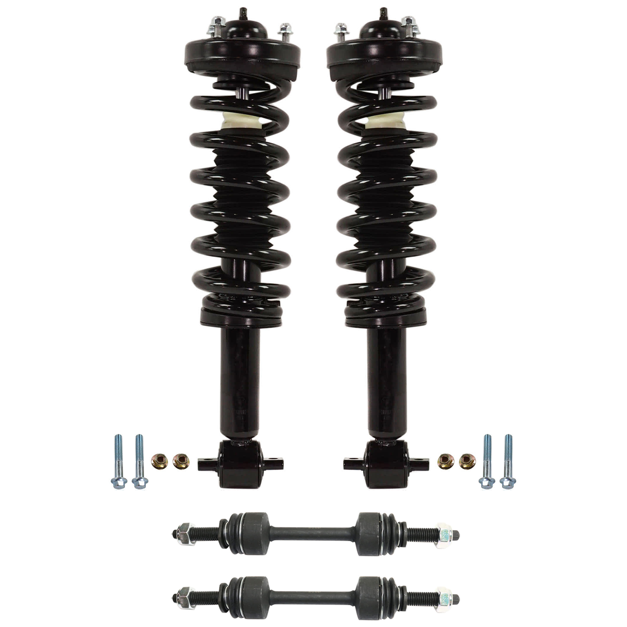 AM F 150-14-14 FRONT LOADED STRUT RH AND LH 4WD 4 pc Kit w Sway Bar Link SKU KIT 012925 C04 OEM 2653103-5451817-18750362-45G10