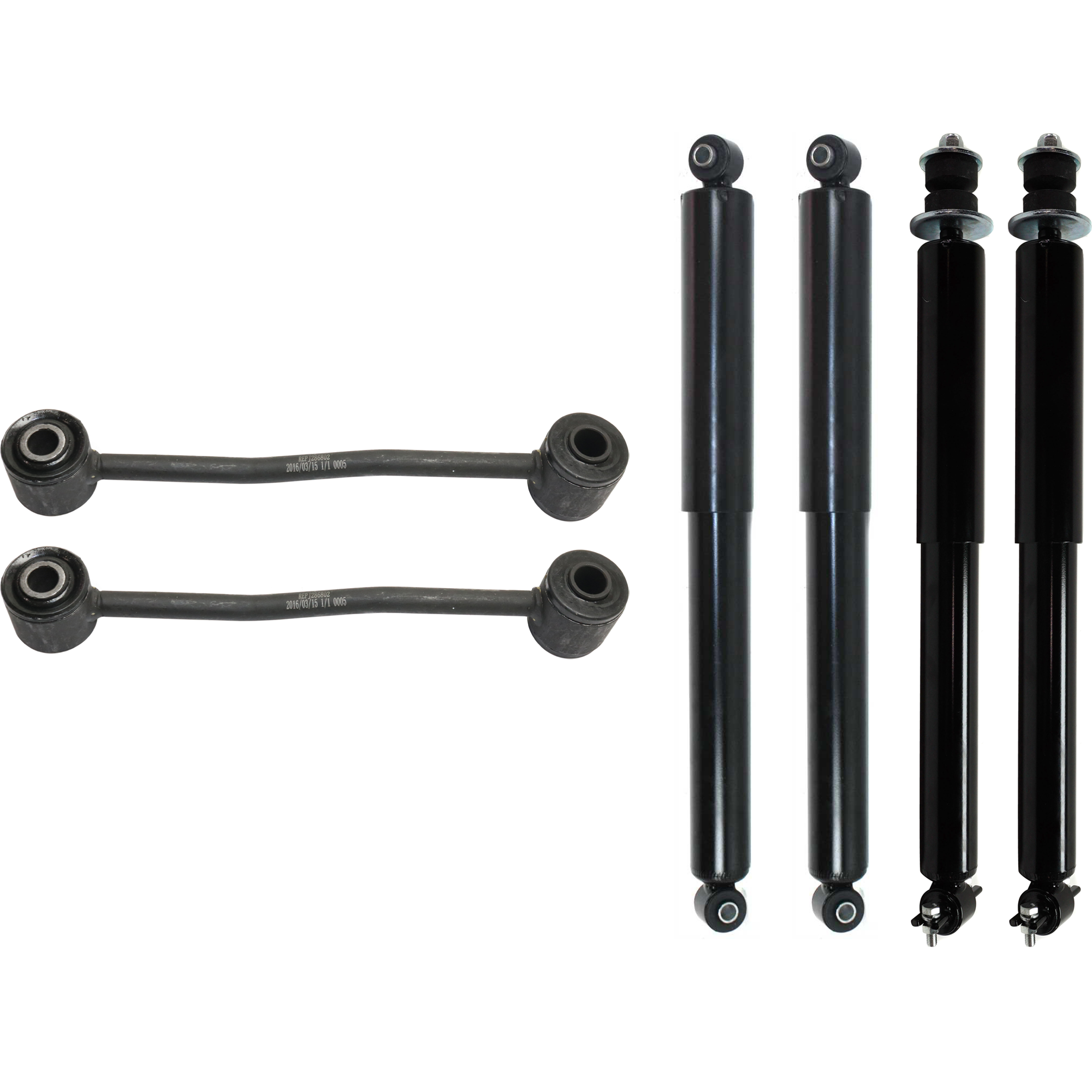 AM GRAND CHEROKEE 99-04 FRONT AND REAR SHOCK ABSORBER RH AND LH Gas Charged Monotube 6 pc Kit w Sway Bar Link SKU KIT 012925 C106 OEM 52088221-52088221AG 18450-2651