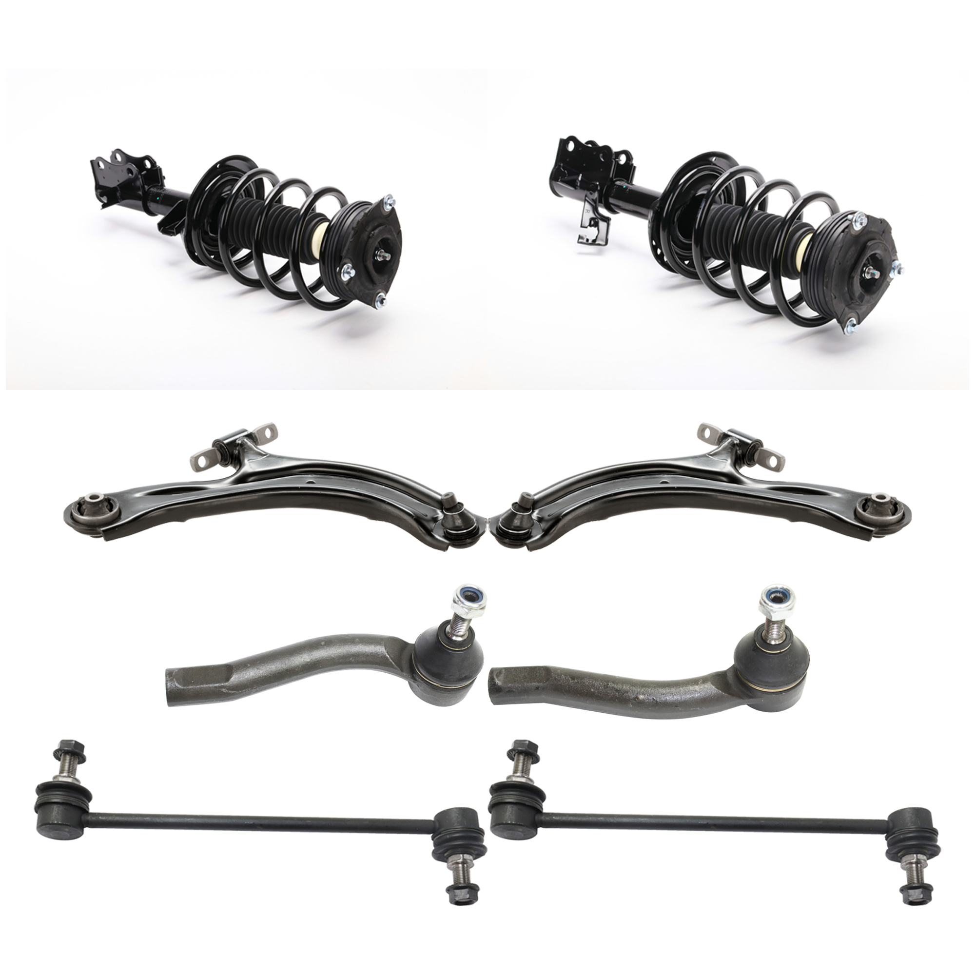 AM SENTRA 07-12 FRONT LOADED STRUT RH AND LH Gas Charged Twin tube Exc. SR Model 8 pc Kit w Control Arm Sway Bar Link and Tie Rod End SKU KIT 012925 C118 OEM 54501ET000-54500ET000-54618ET0