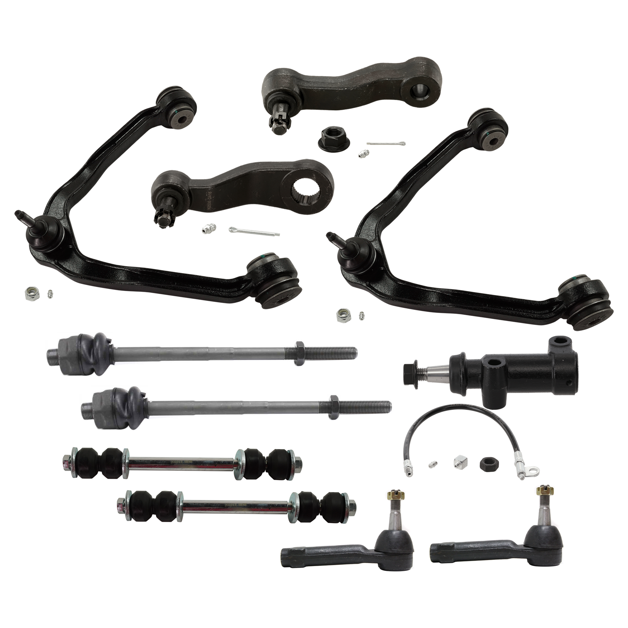 AM SILVERADO SIERRA 1500-99-06 FRONT CONTROL ARM RH AND LH Upper w ball joint s 13 pc Kit with Idler Arm Bracket Pitman Arm Idler Arm Tie Rod End Ball Joint Sway Bar Link SKU KIT 012925 C120 OEM 104327-2601528-5051272-1247281