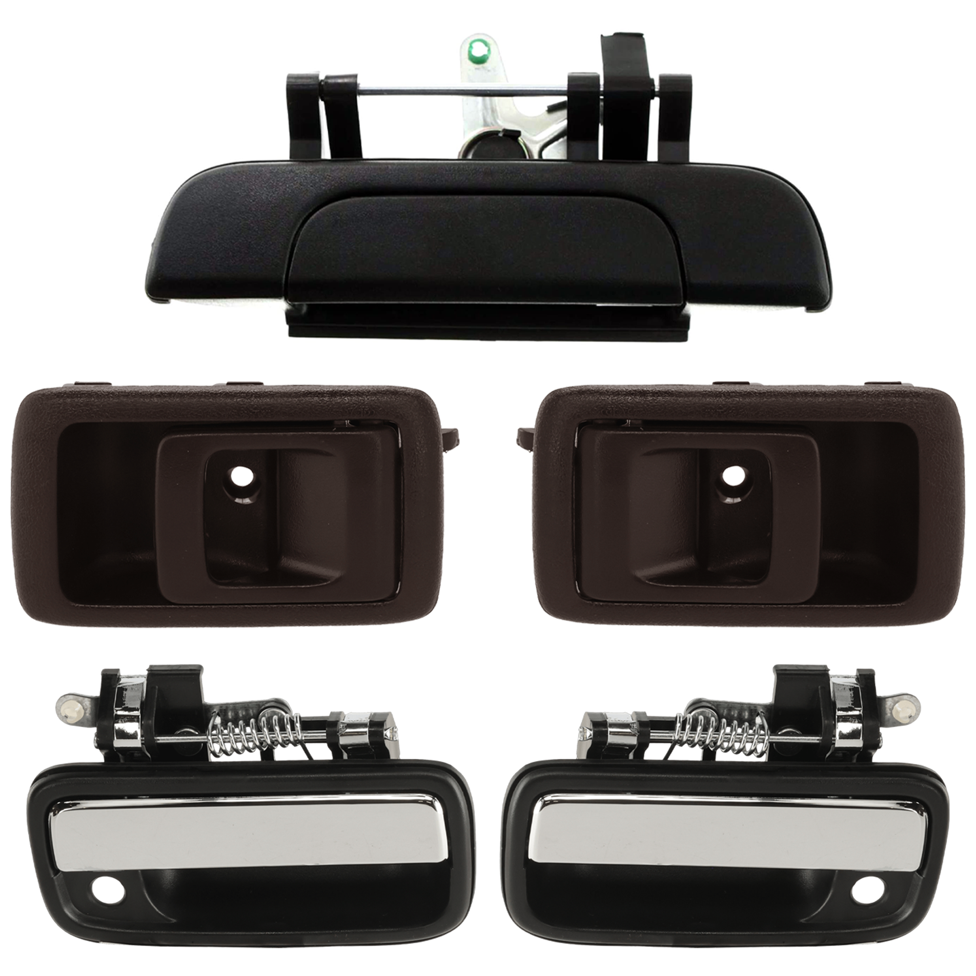 AM TACOMA 01-04 FRONT EXTERIOR DOOR HANDLE RH AND LH 5 pc Kit w Interior Door Handle and Tailgate Handle SKU KIT 012925 C122 Partslink TO1352129 TO1353129 TO1915102 OEM 6920604010E0-6920504010E0-6909