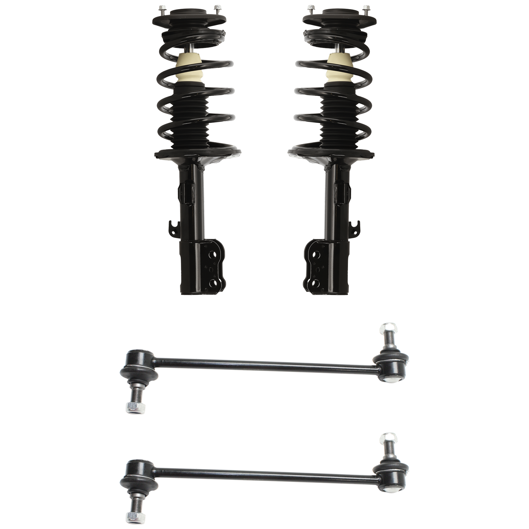AM COROLLA 03-08 FRONT FULLY LOADED STRUT RH AND LH 4 pc Kit Gas Charged Twin tube with Sway Bar Link SKU KIT 012925 C160 OEM 18354-1014908-1880230-2651559