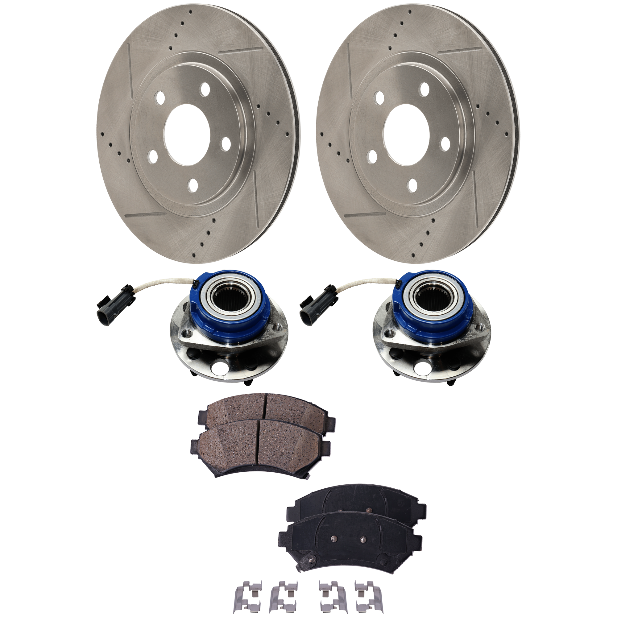 AM IMPALA 00-04 FRONT BRAKE DISC AND PAD KIT 2 Wheel Set 6 pc kit with Wheel Hub SKU KIT 012925 C170 OEM 19902-55034-56641-65935-101703