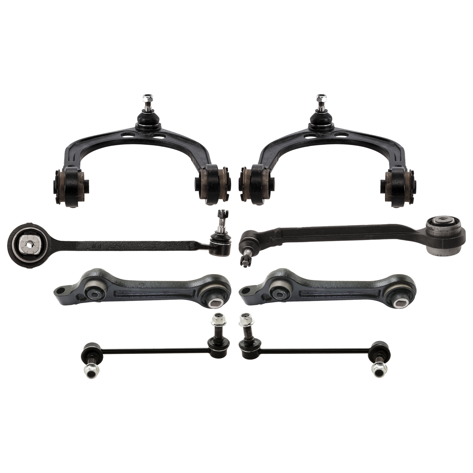 AM CHALLENGER CHARGER 300-11-22 FRONT CONTROL ARM RH AND LH Upper and Lower Frontward and Rearward 8 pc Kit with Sway Bar Link SKU KIT 012925 C186 OEM 521479-1880263-1880823-2651618