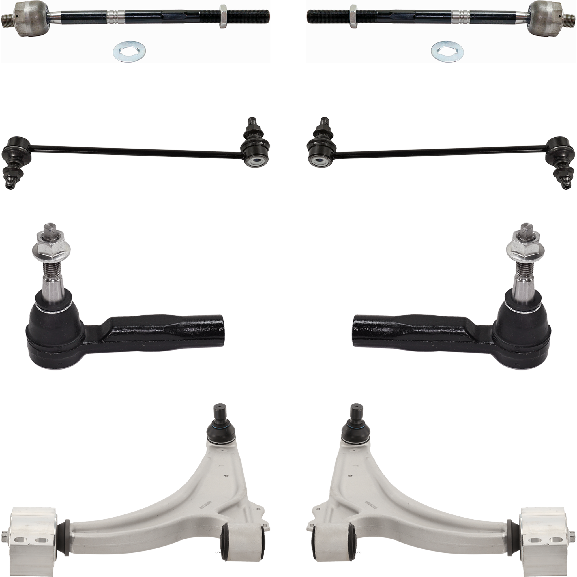 AM CRUZE 11-15 CRUZE LIMITED 16-16 FRONT CONTROL ARM RH AND LH Lower w ball joint s 8 pc Kit with Sway Bar Link and Tie Rod End SKU KIT 012925 C197 OEM 13334022-13334023-13286686-160