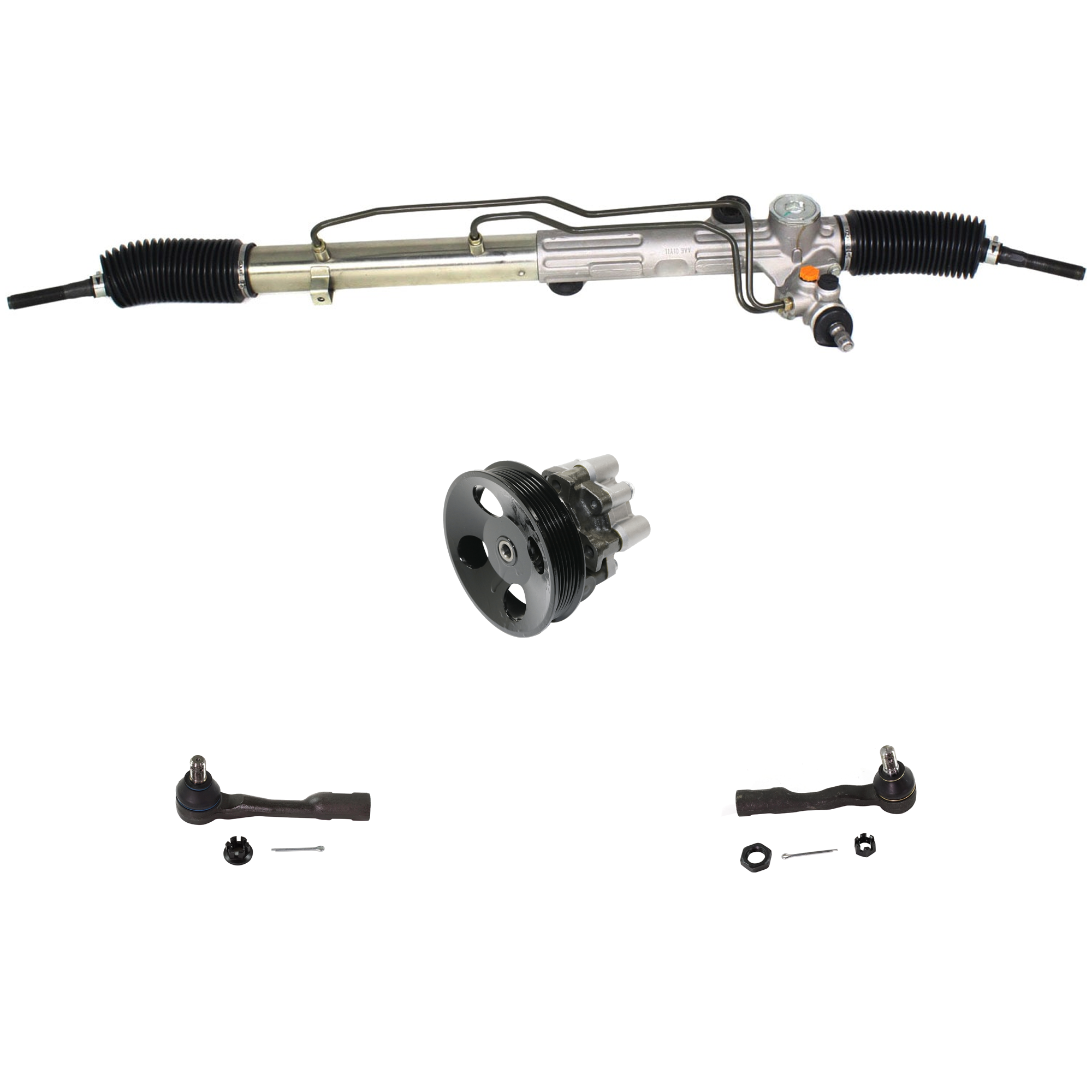 AM TUNDRA 03-06 SEQUOIA 03-07 STEERING RACK 4 pc Kit w Power Steering Pump and Tie Rod End SKU KIT 012925 C25 OEM 443100C030-4504609210-45047090
