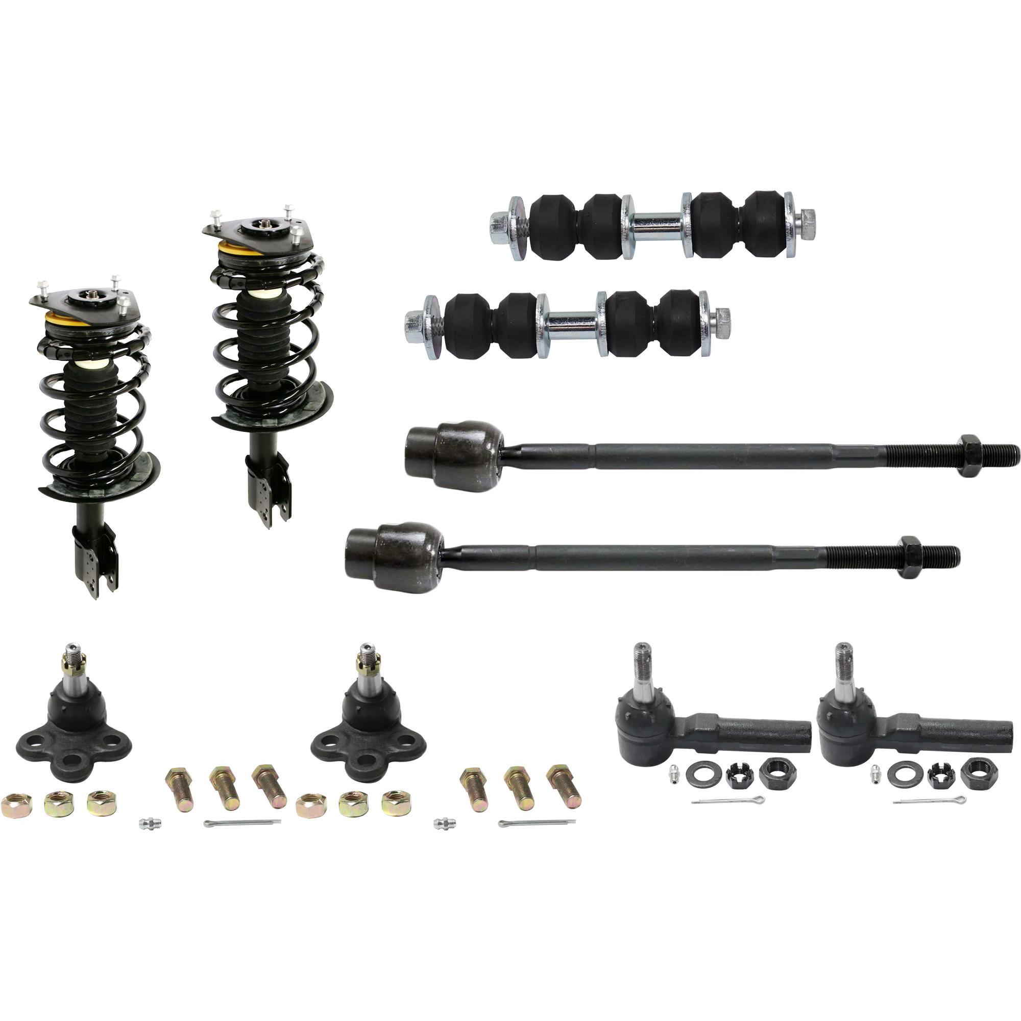 AM CENTURY 97-05 MONTE CARLO 00-07 FRONT FULLY LOADED STRUT RH AND LH Gas Charged Twin tube 10 pc Kit w Ball Joint Tie Rod End and Sway Bar Link SKU KIT 012925 C312 OEM 104257-282021-2601506-2601545