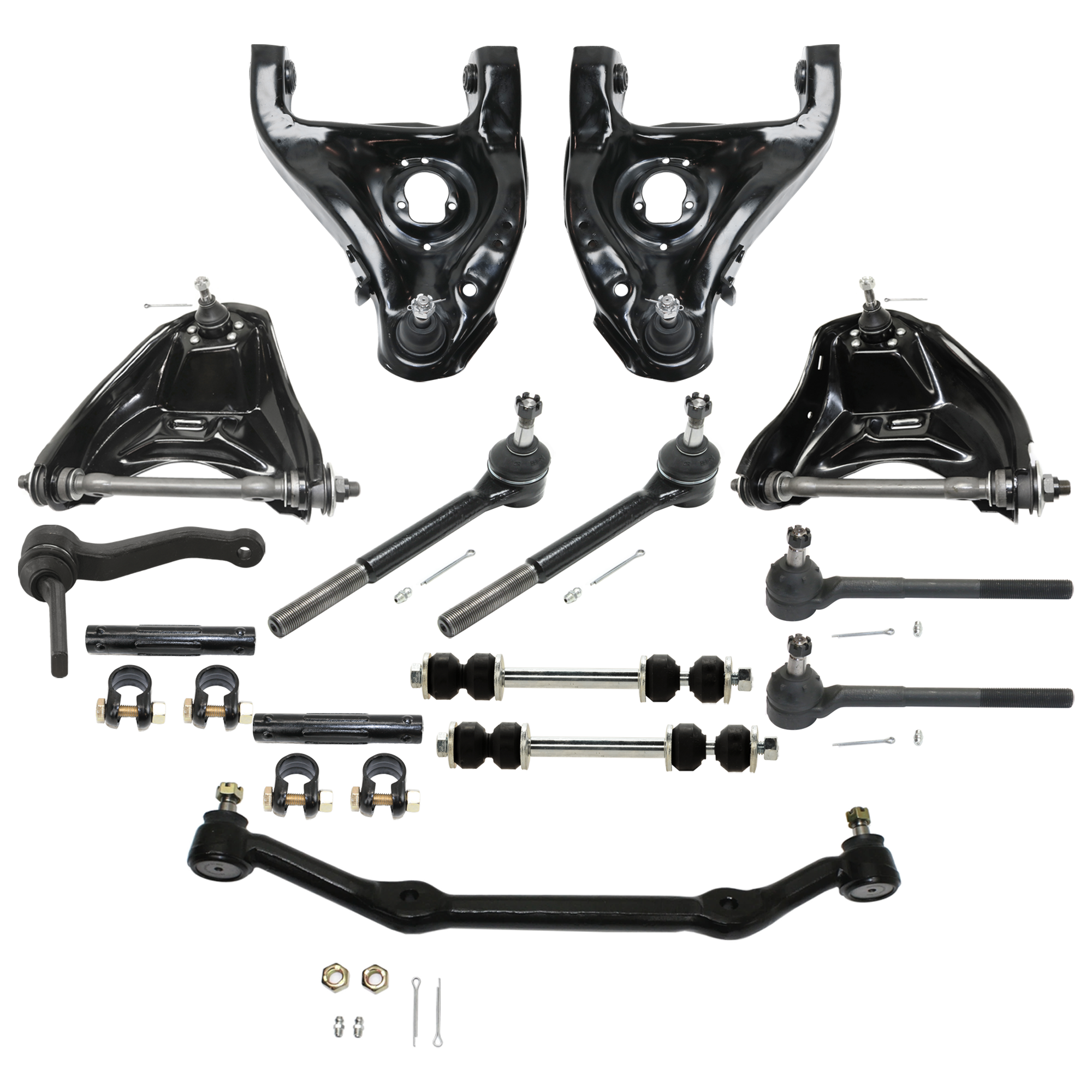 AM BLAZER 95-95 S10-82-95 FRONT CONTROL ARM RH AND LH Upper and Lower w ball joint s 14 pc Kit with Center Link Idler Arm Tie Rod End Sway Bar Link Tie Rod Adjusting Sleeve SKU KIT 012925 C327 OEM 346322-1386001-2721591-4351065