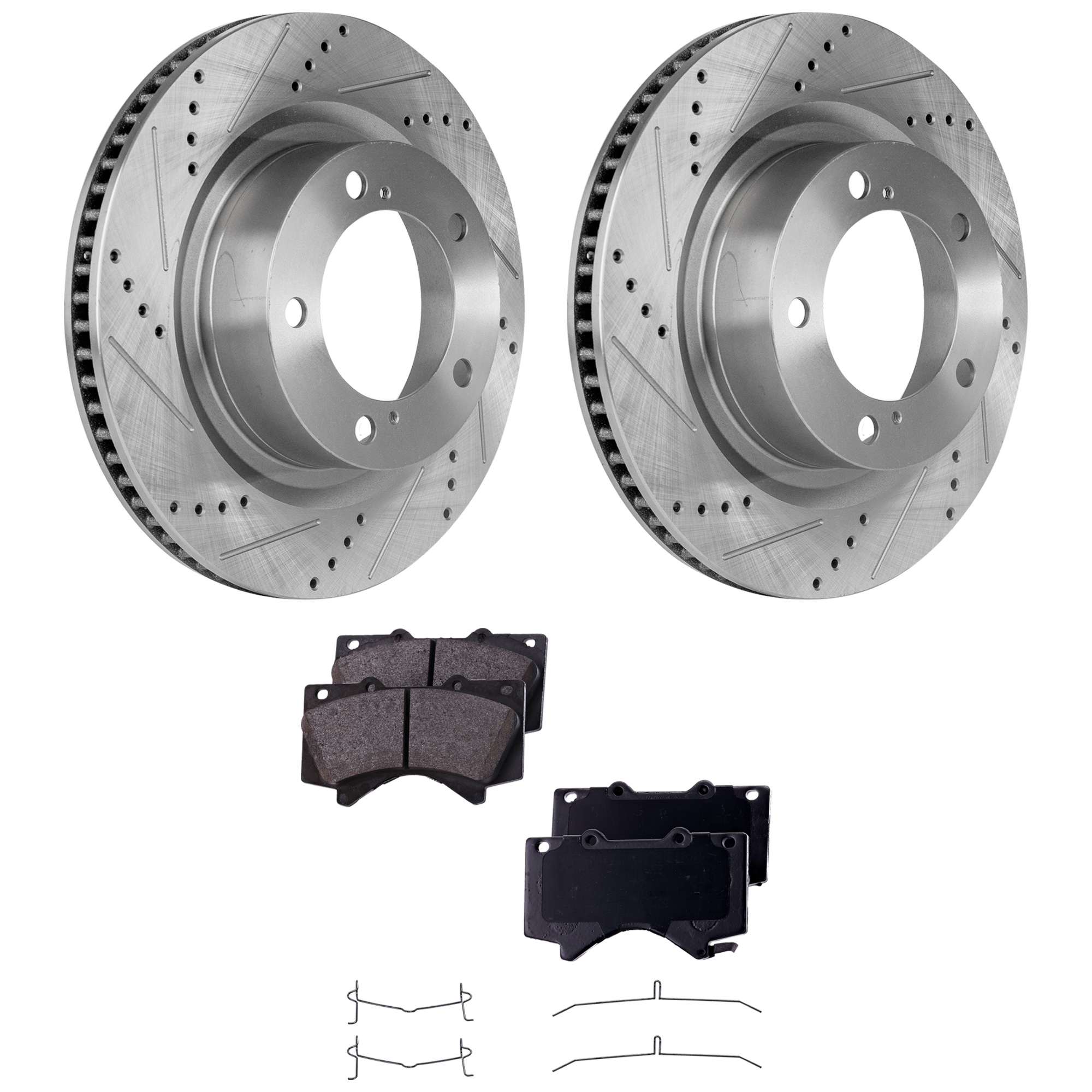 AM TUNDRA 07-21 SEQUOIA 08-21 FRONT BRAKE DISC AND PAD KIT 4 pc Kit Cross drilled and Slotted SKU KIT 012925 C356 OEM 90076136-980583FZN HC31482X 04