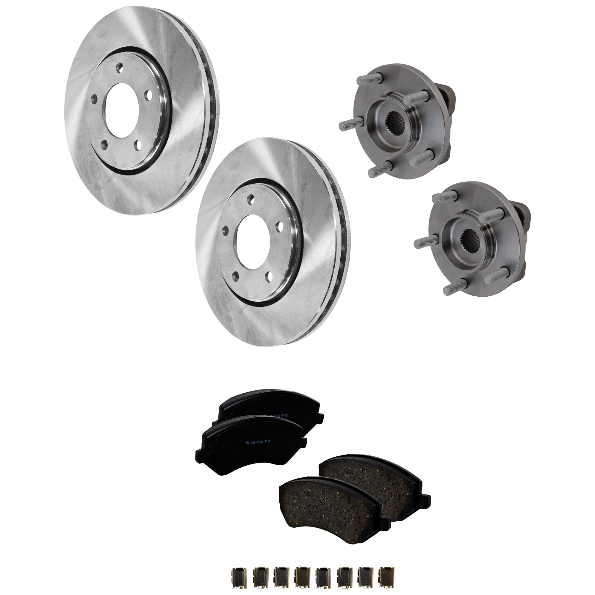 AM GRAND CARAVAN 01-05 CARAVAN 01-07 FRONT HUB ASSEMBLY RH AND LH 5 Studs 5 x 4.5 in. Bolt Pattern 6 pc Kit w Brake Disc and Brake Pad Set SKU KIT 012925 C358 OEM 4641517-5019981AA 4721830AC 50