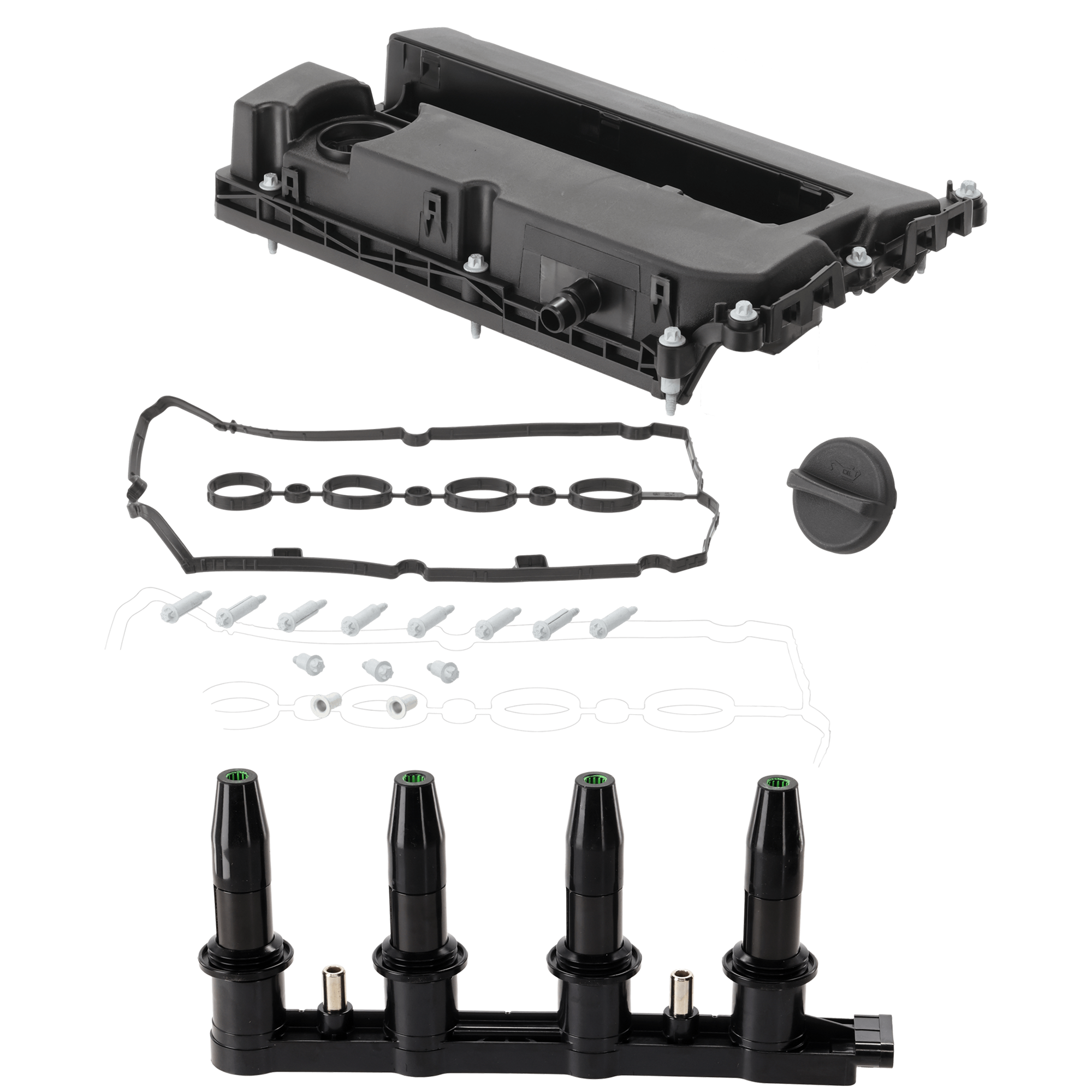 AM AVEO 09-11 SONIC 12-18 IGNITION COIL 2 pc Kit w Valve Cover SKU KIT 012925 C378 OEM 55564395