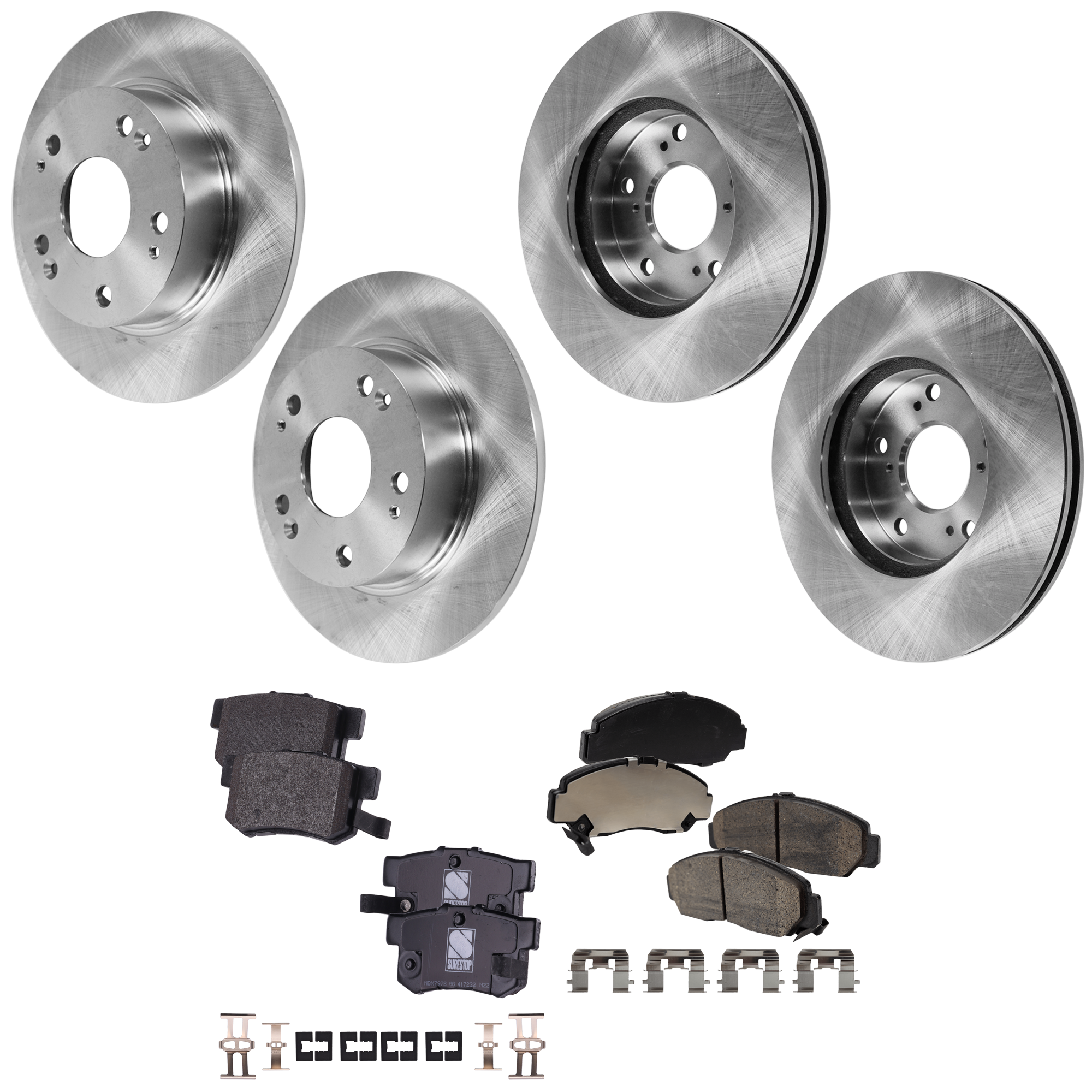 AM ACCORD 03-07 FRONT AND REAR BRAKE DISC AND PAD KIT 4 Wheel Set SKU KIT 012925 C39 OEM 42510SDAA00-42510SDG000-45251S