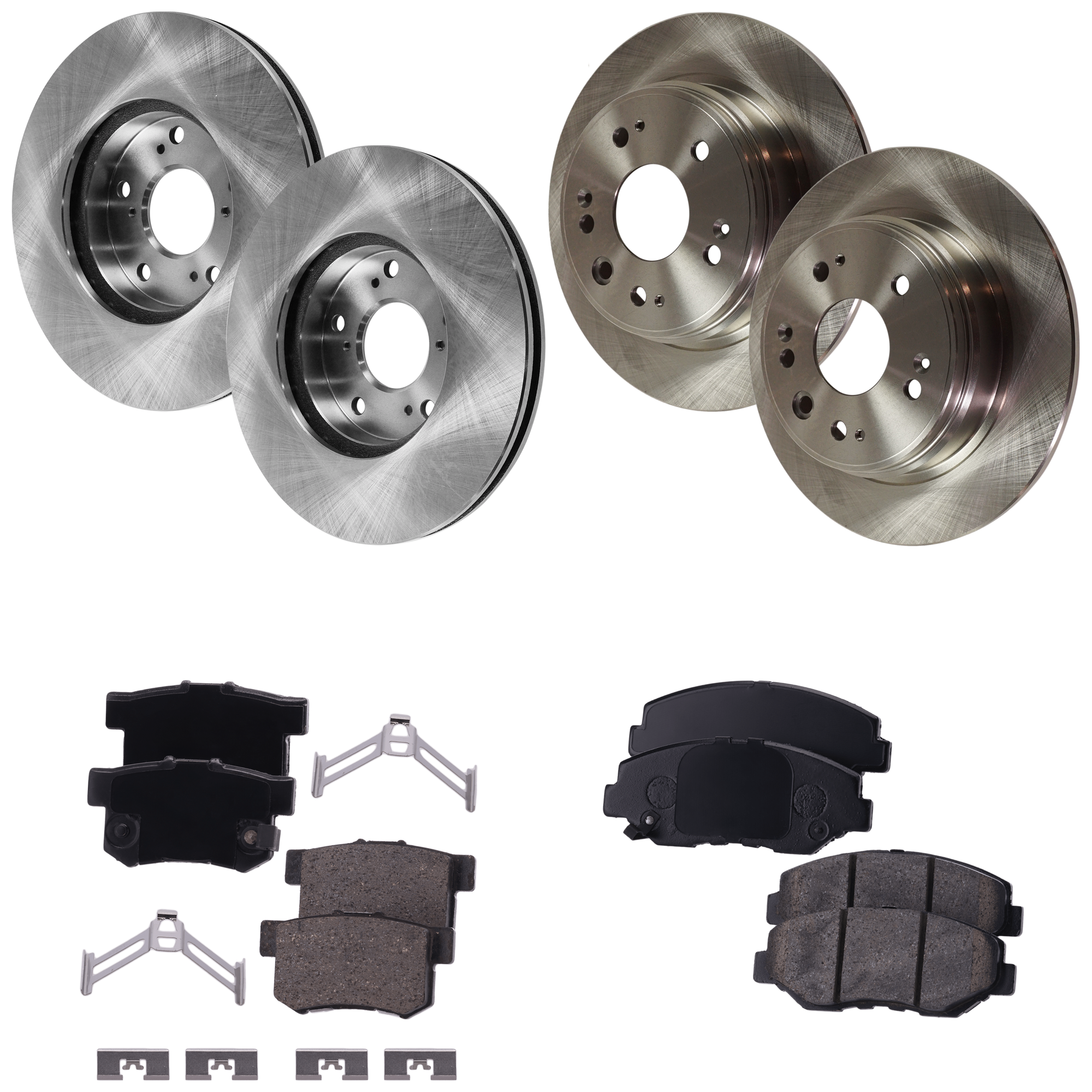 AM CIVIC 02-04 FRONT AND REAR BRAKE DISC RH AND LH 8 pc kit Plain Surface Vented 5 Lugs SKU KIT 012925 C40 OEM 42510S9AN00-45251S87A00-43022S