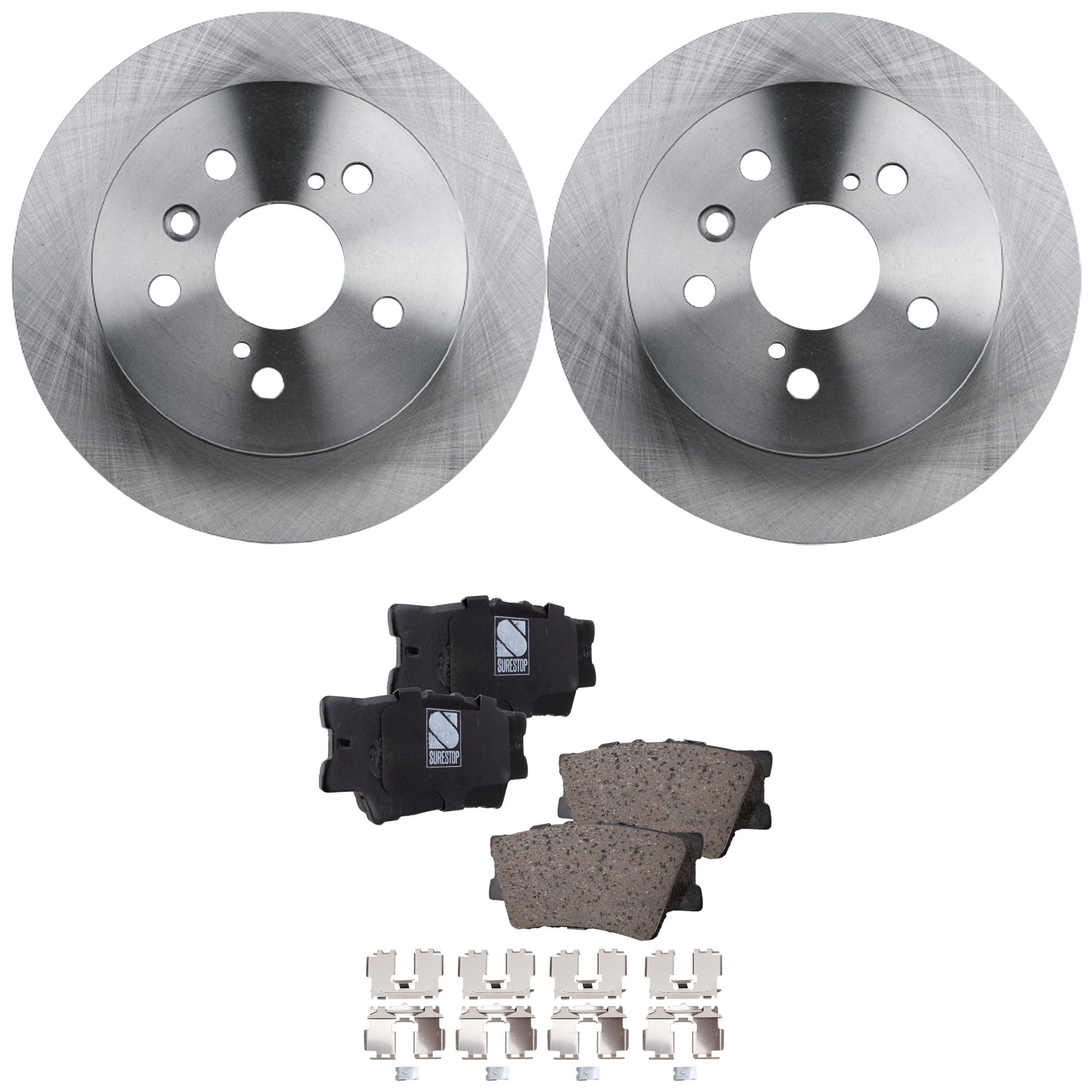 AM CAMRY 12-17 AVALON 13-18 REAR BRAKE DISC AND PAD KIT 2 Wheel Set Plain Surface Solid 5 Lugs SKU KIT 012925 C428 OEM 44749-0833521-850308-980972-60