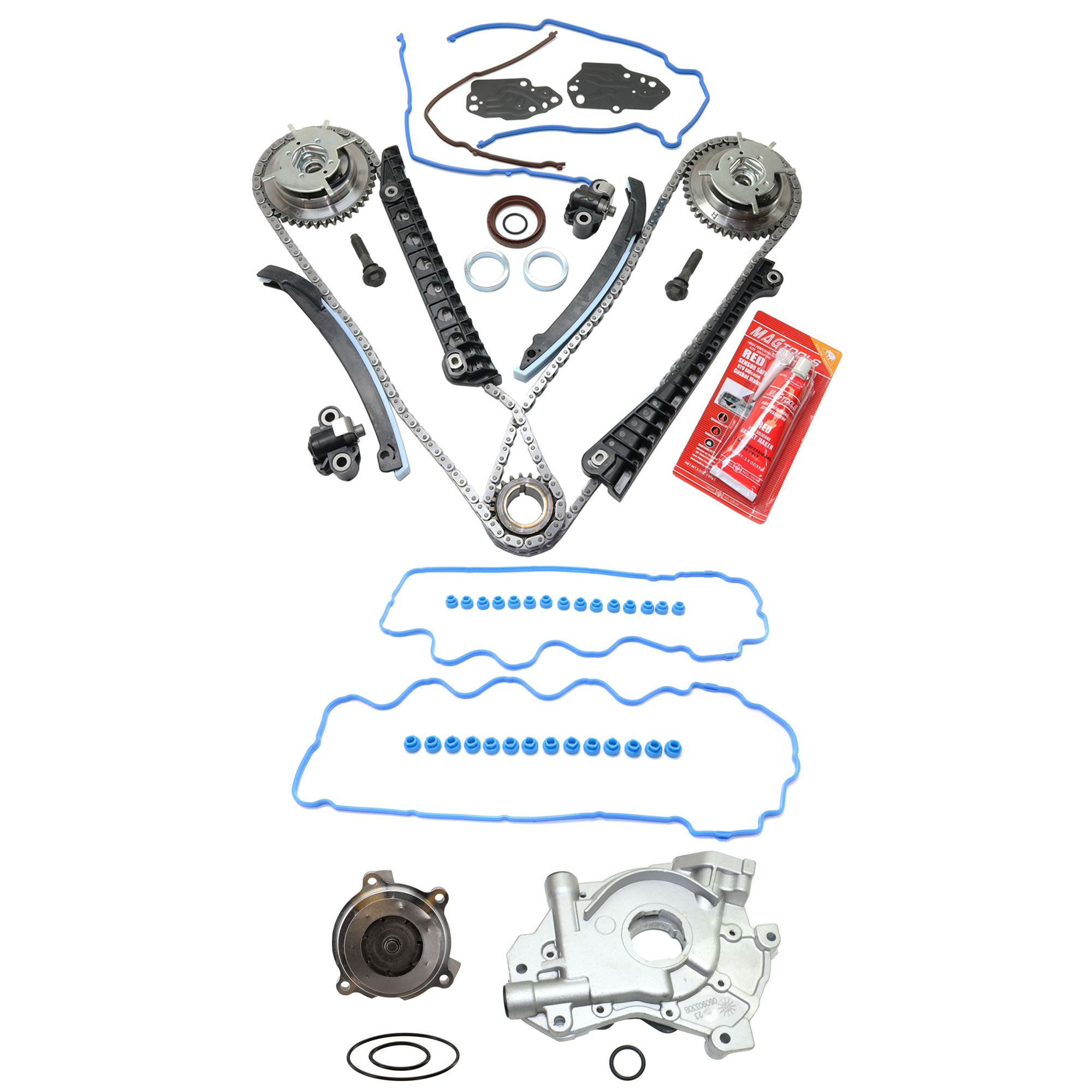 AM F 150-07-08 EXPEDITION 09-09 TIMING CHAIN KIT 8 Cyl 5.4L SOHC engine with Gears 4 pc Kit w Oil Pump Timing Chain Kit Valve Cover Gasket and Water Pump SKU KIT 012925 C432 OEM 151072701 AVC1134S VCF330D VS5
