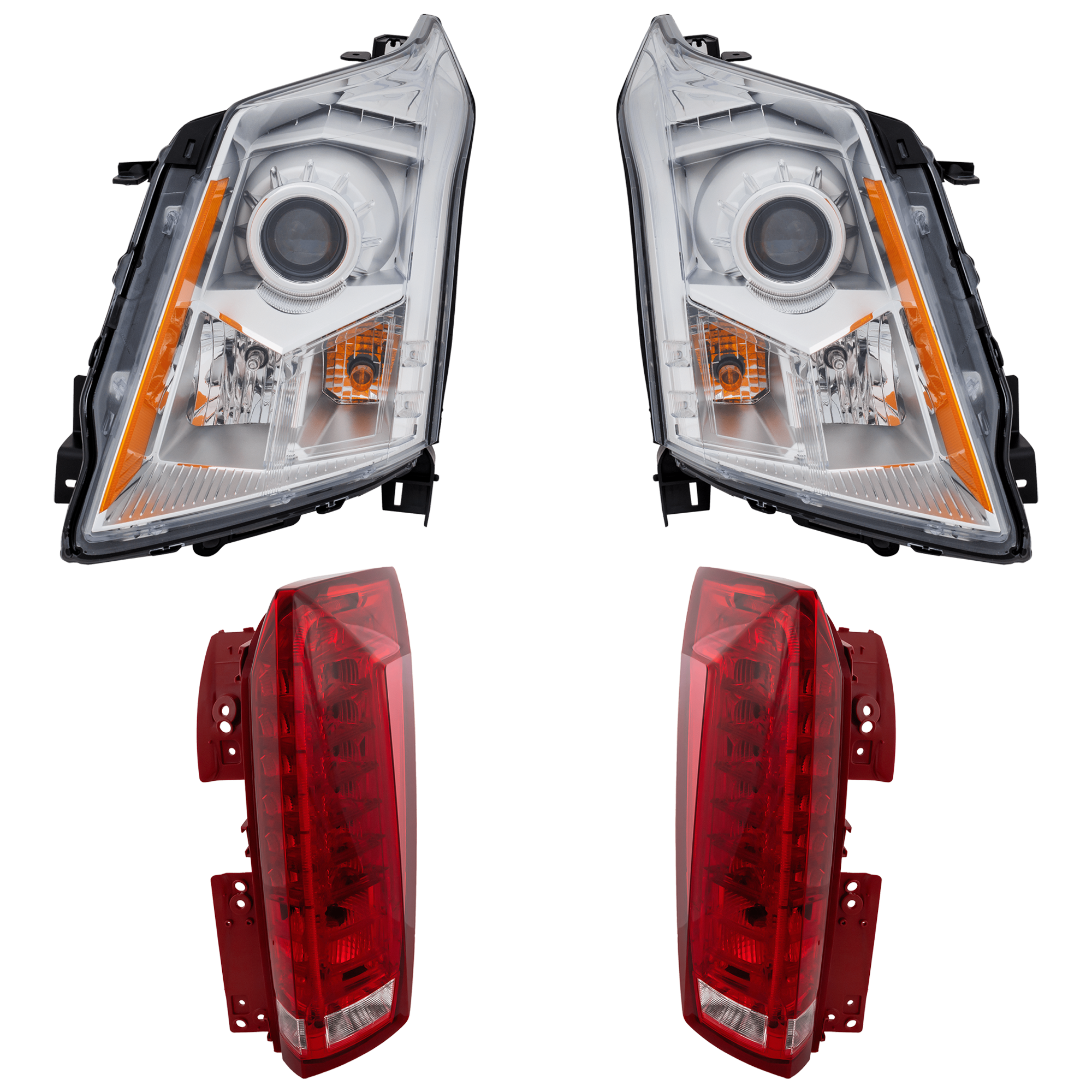 AM SRX 10-13 TAIL LAMP RH AND LH 4 pc Kit Assembly with Headlight SKU KIT 012925 C433 Partslink GM2503345 GM2502345 OEM 22853873-22853872