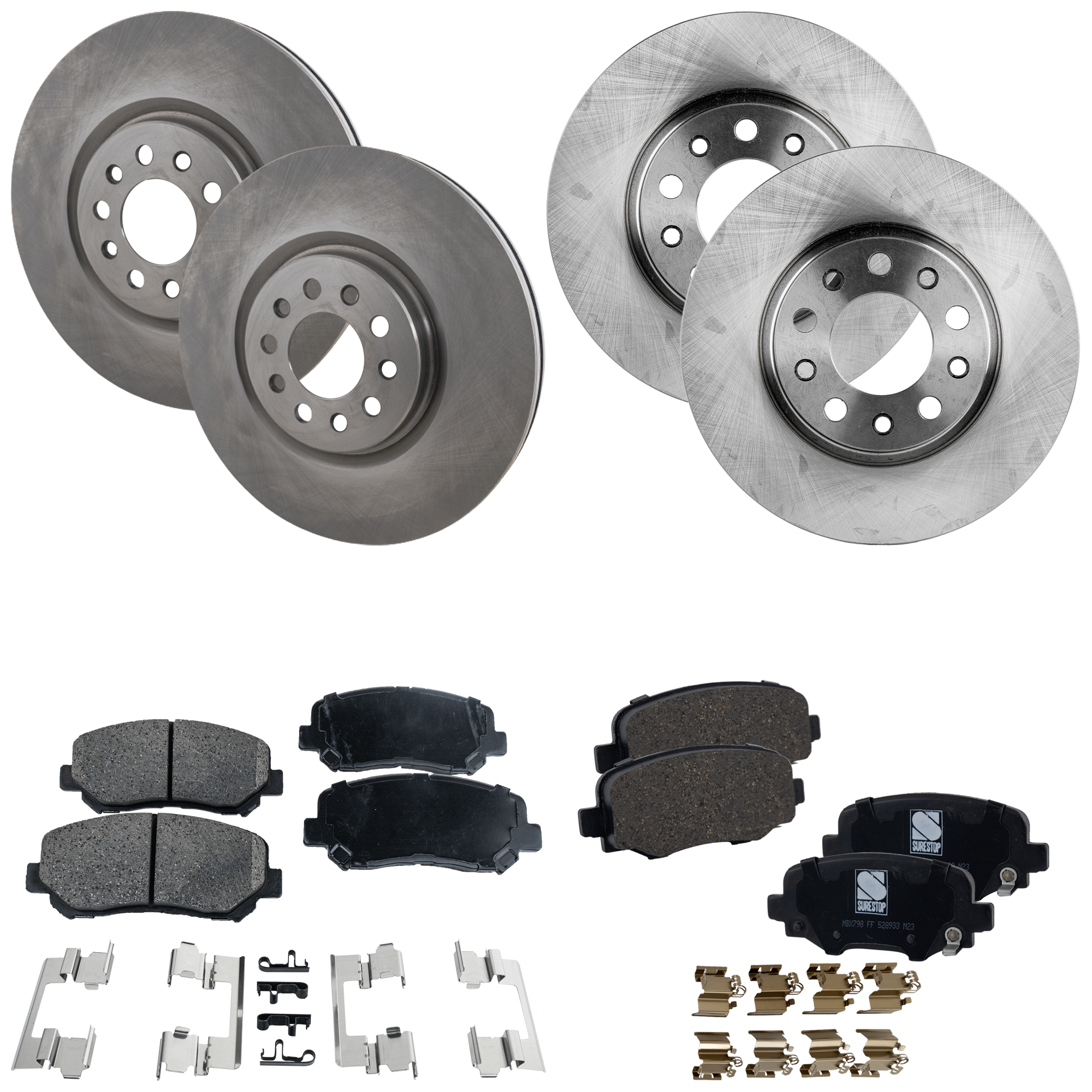 AM CHEROKEE 14-22 CHRYSLER 200-16-17 FRONT AND REAR BRAKE DISC AND PAD KIT 8 pc Kit SKU KIT 012925 C47 OEM 43192-850380-60042012-781099R