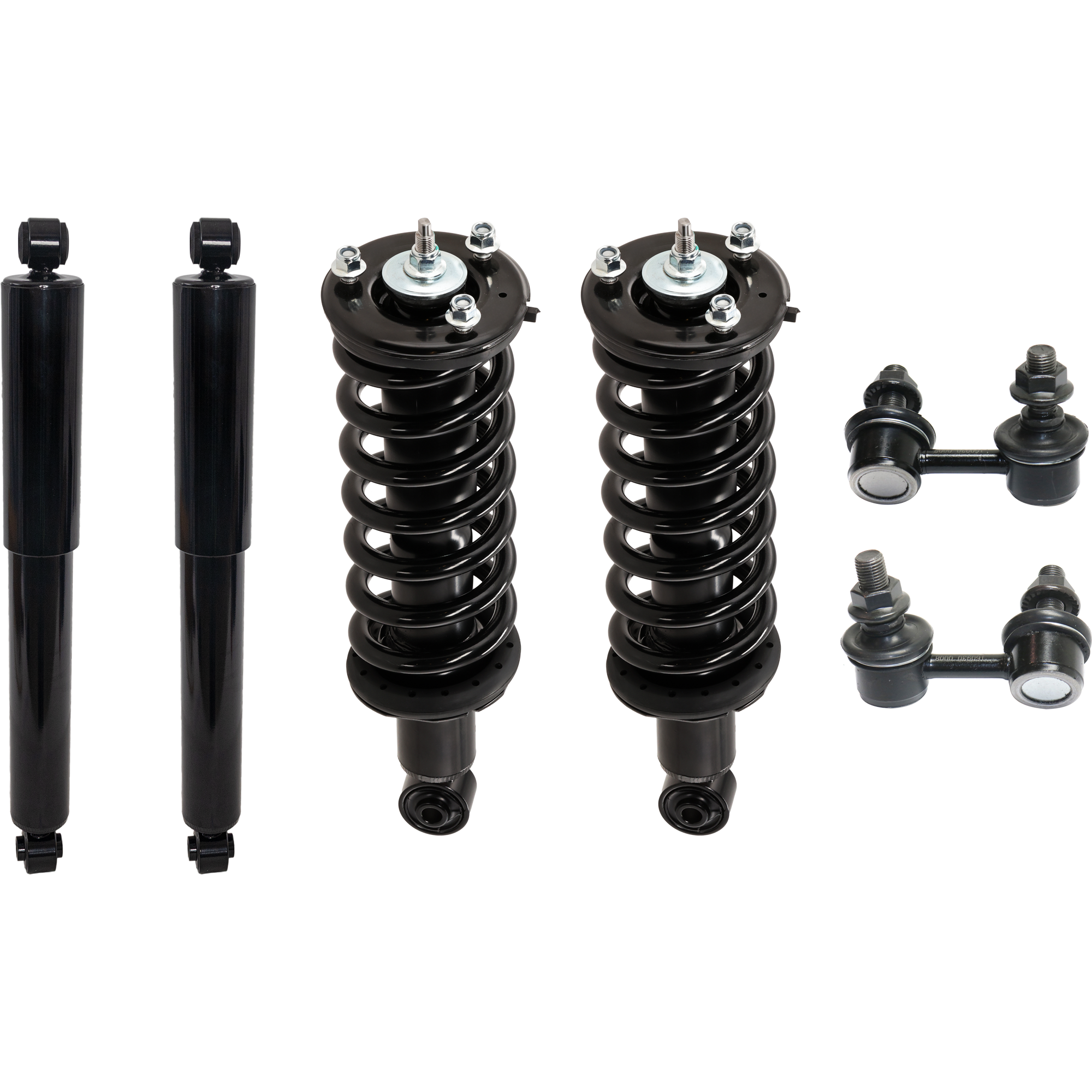 AM FRONTIER 05-21 FRONT AND REAR LOADED STRUT RH AND LH 4WD 6 pc Kit w Sway Bar Link SKU KIT 012925 C49 OEM 37273-255410-316924-342845-345