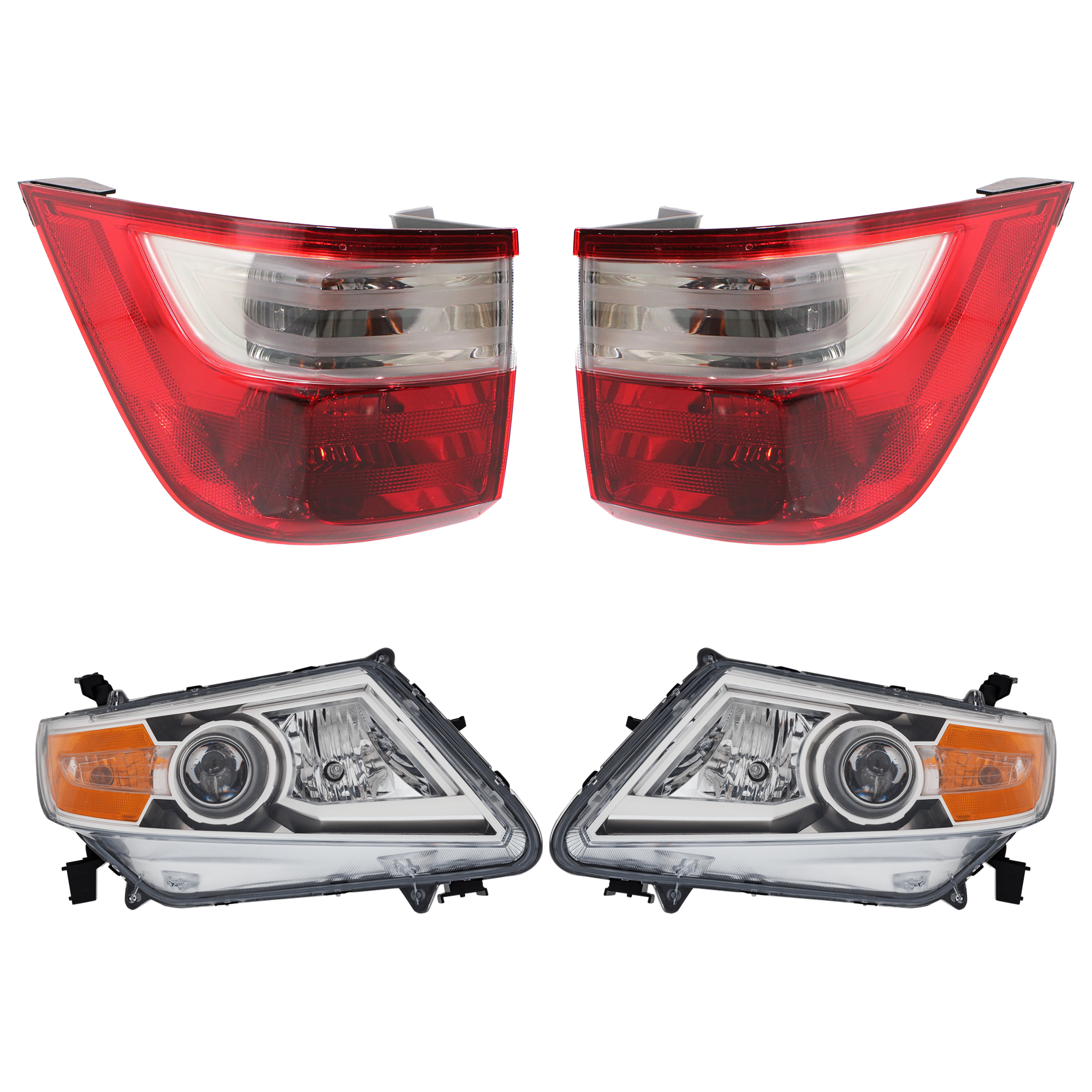 AM ODYSSEY 11-13 HEAD LAMP RH AND LH Assembly Halogen EX EX L LX Models 4 pc Kit w Tail Light SKU KIT 012925 C61 Partslink HO2804100 HO2805100 OEM 33550TK8A01-33500TK8A01