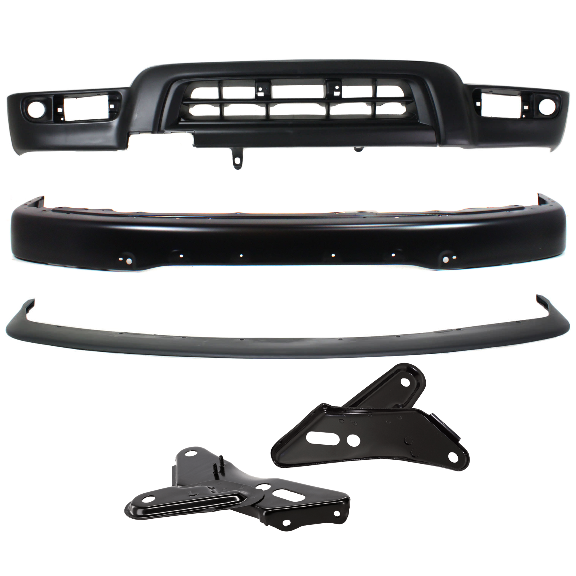 AM 4RUNNER 99-02 FRONT BUMPER Face Bar Black w Fender Flare Holes Base SR5 Limited Models w Sport Pkg. 5 pc Kit w Bumper Bracket Bumper Trim and Valance SKU KIT 012925 C64 Partslink TO1066126 TO1067126 TO1087108 TO1095181 OEM 5201235070-5201135070-52119350