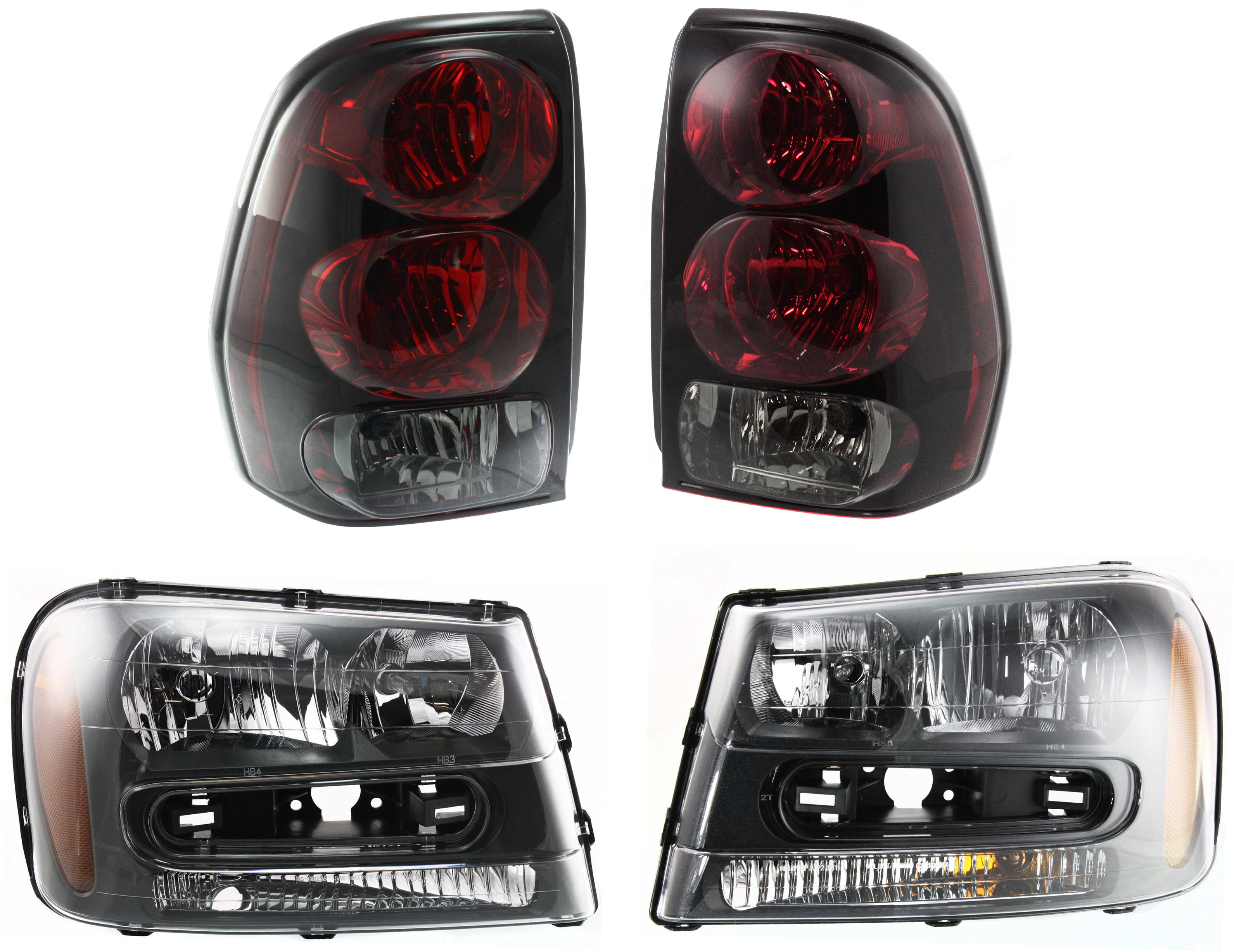 AM TRAILBLAZER 02-09 TRAILBLAZER EXT 02-06 HEAD LAMP RH AND LH 4 pc Kit Assembly with Tail Lights SKU KIT 013019-12 Partslink GM2503213 GM2502213 GM2801150 GM2800150 OEM 25970914-25970915-15131579-151