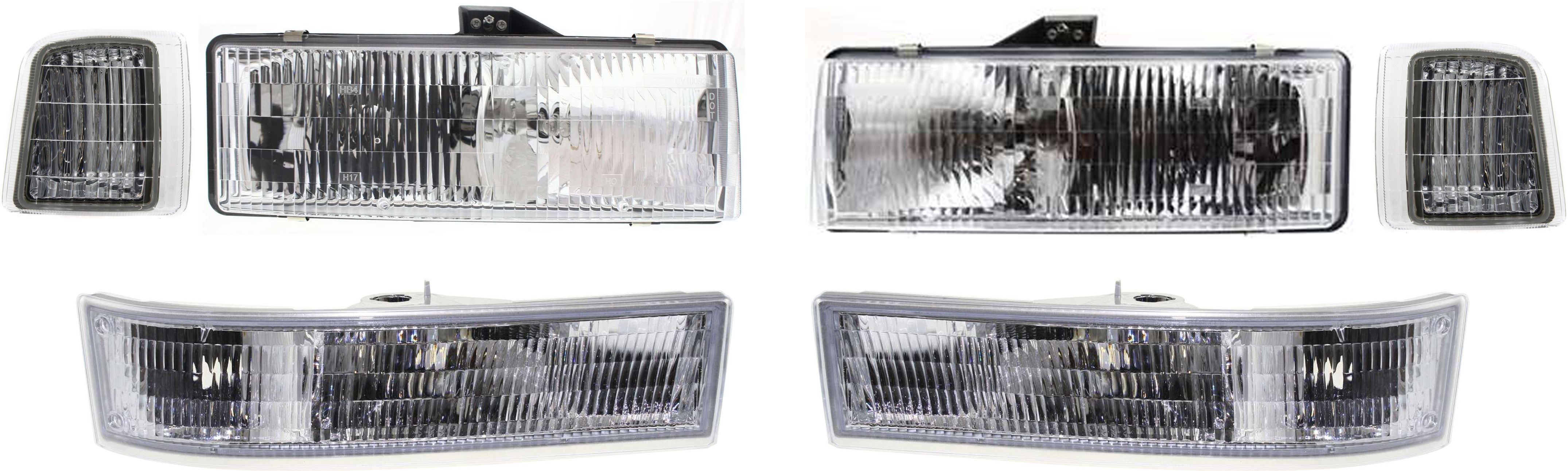 AM ASTRO SAFARI 95-05 HEAD LAMP RH AND LH with Bulbs 6 pc Kit with Corner Lights and Parking Lights SKU KIT 013019-13 Partslink GM2502136 GM2503136 GM2550139 GM2551139 GM2521147 GM2520147 OEM 16524091 PFM 16524092 PFM 1652