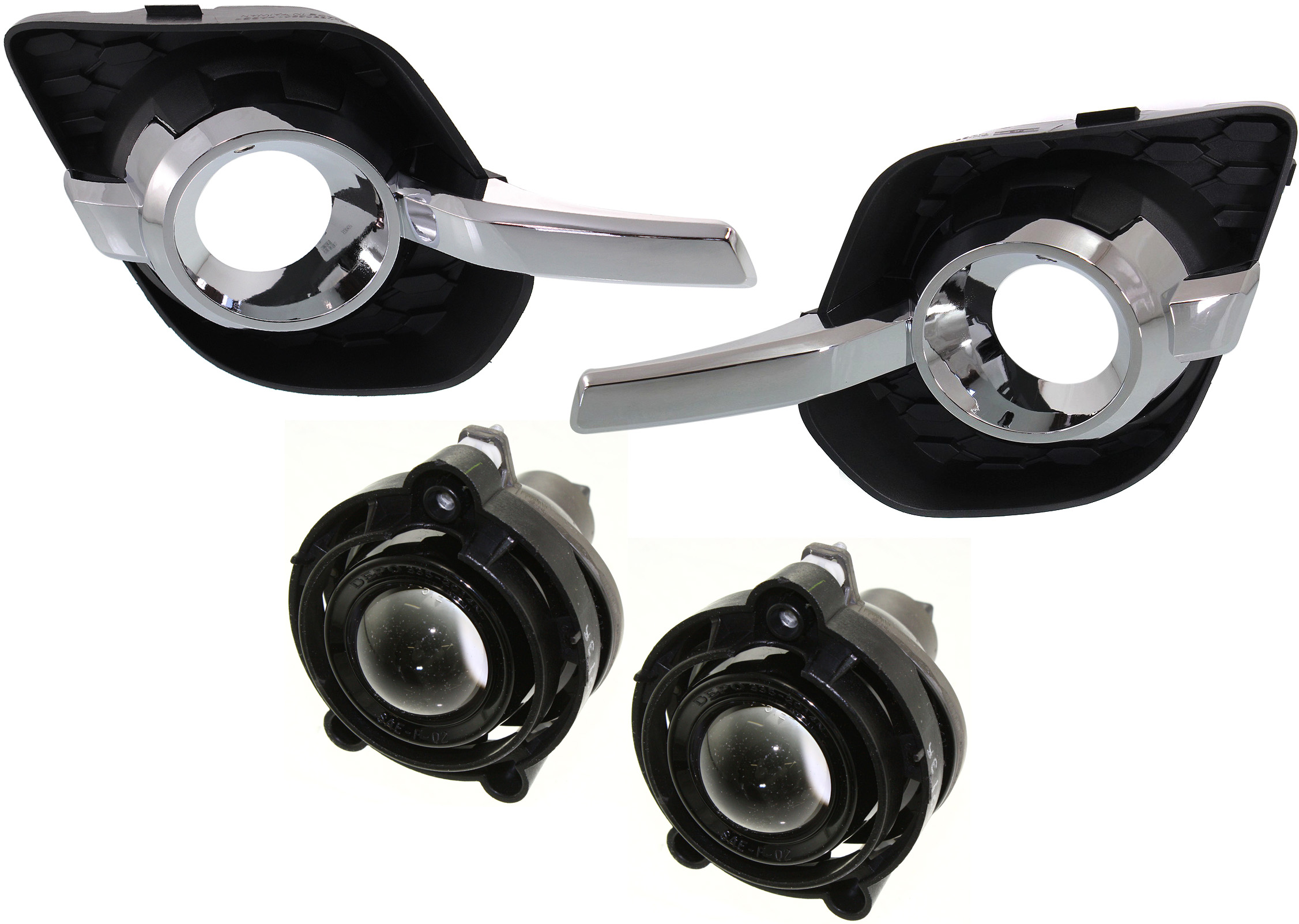 AM EQUINOX 10-15 FOG LAMP RH AND LH Assembly Halogen 4 pc kit with Fog Light Trims SKU KIT 013019-24 Partslink GM2593157 GM1038127 GM1039127 OEM 10335108-22808326-22808327