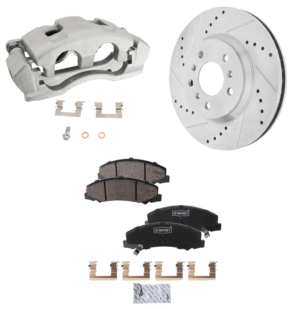 AM IMPALA 06-13 IMPALA LIMITED 14-16 FRONT BRAKE KIT WITH CALIPERS 2 Wheel Set Includes 2 Brake Caliper 2 Brake Disc and 1 Brake Pad Set Cross drilled and Slotted 5 Lugs Ceramic SKU KIT 013025-02 OEM 19372-55126-145654-493755-5804