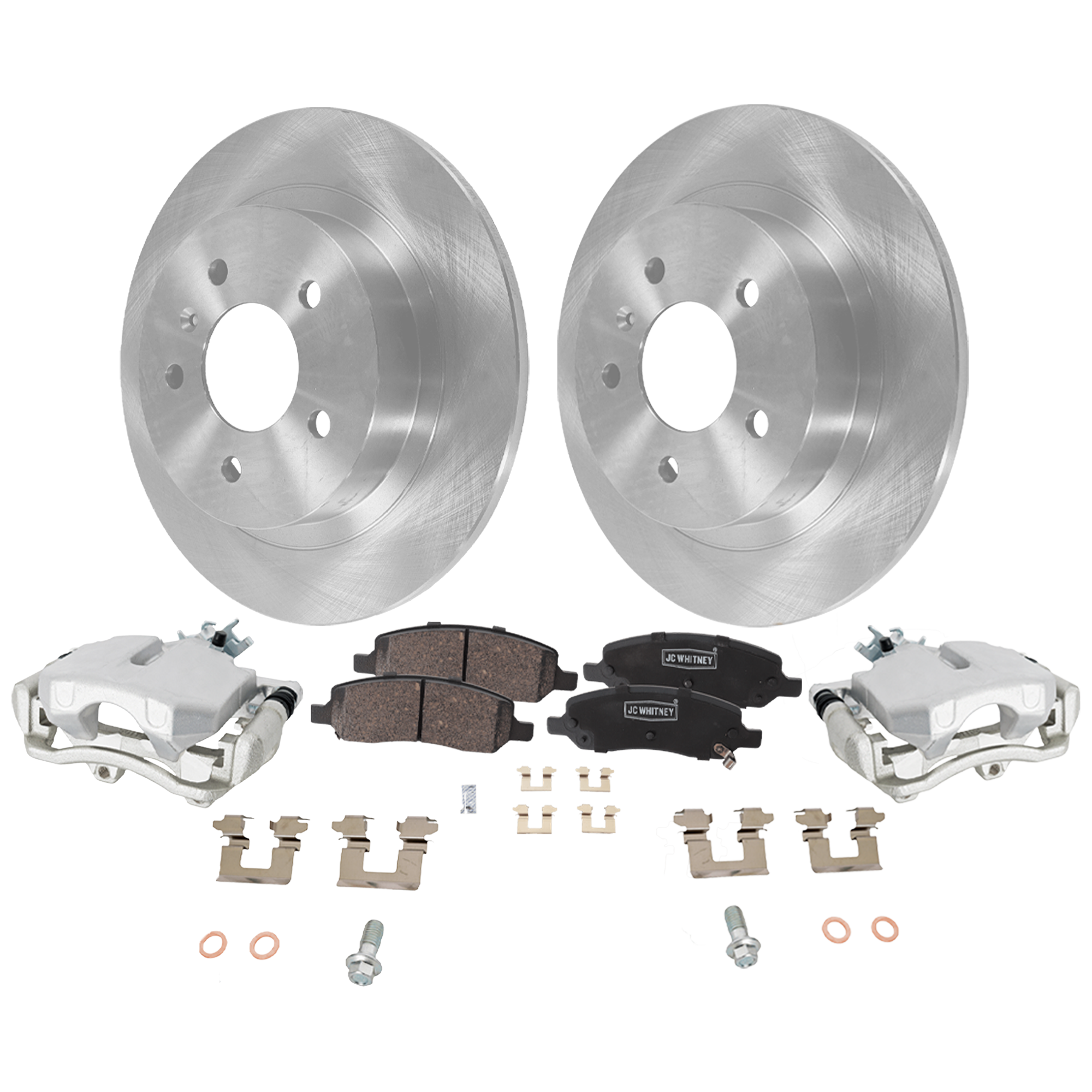 AM DTS LUCERNE 06-11 REAR BRAKE KIT WITH CALIPERS 2 Wheel Set Includes 2 Brake Caliper 2 Brake Disc and 1 Brake Pad Set Plain Surface 5 Lugs Cast Iron Ceramic SKU KIT 013025-09 OEM 21993756-25982106-25999234-157