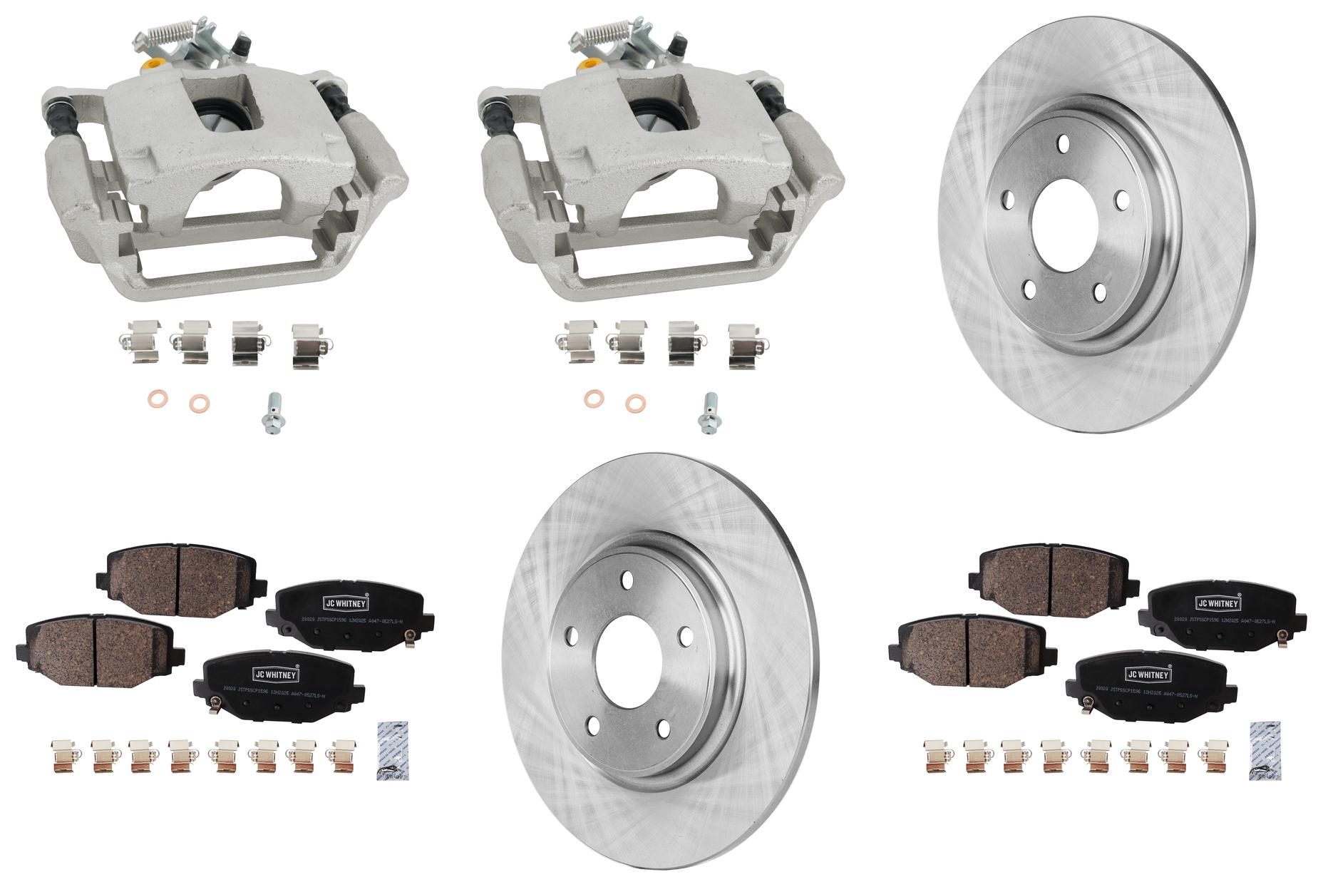 AM GRAND CARAVAN 12-20 TOWN COUNTRY 12-16 REAR BRAKE KIT WITH CALIPERS 2 Wheel Set Includes 2 Brake Caliper 2 Brake Disc and 1 Brake Pad Set Plain Surface 5 Lugs Cast Iron Ceramic SKU KIT 013025-16 OEM 43180-53069-780965-850314-6004