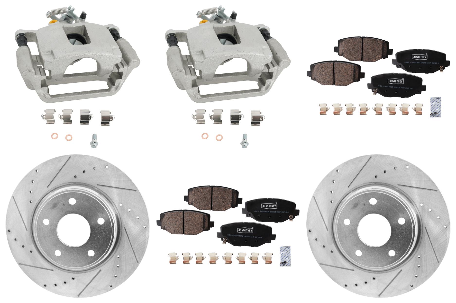 AM GRAND CARAVAN 12-20 TOWN COUNTRY 12-16 REAR BRAKE KIT WITH CALIPERS 2 Wheel Set Includes 2 Brake Caliper 2 Brake Disc and 1 Brake Pad Set Cross drilled and Slotted Ceramic SKU KIT 013025-17 OEM 43180-53069-780965-850314-6004