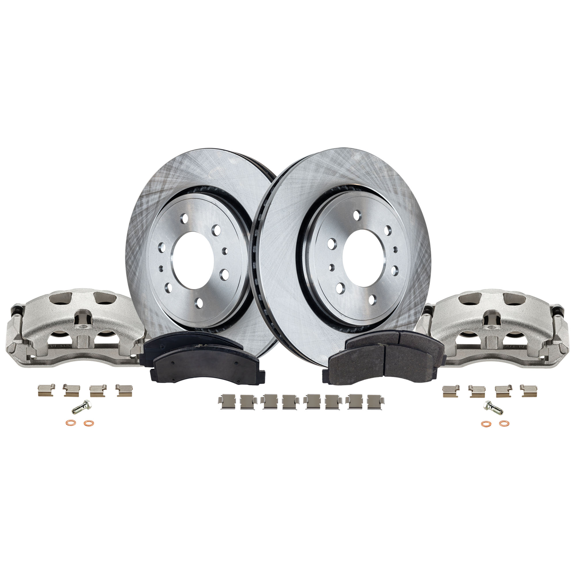 AM EXPEDITION 18-20 NAVIGATOR 18-21 FRONT BRAKE KIT WITH CALIPERS 2 Wheel Set Includes 2 Brake Caliper 2 Brake Disc and 1 Brake Pad Set Plain Surface 6 Lugs Cast Iron Semi Metallic SKU KIT 013025-20 OEM 7L1Z1125A 9L1Z1125A 8L1Z1125A